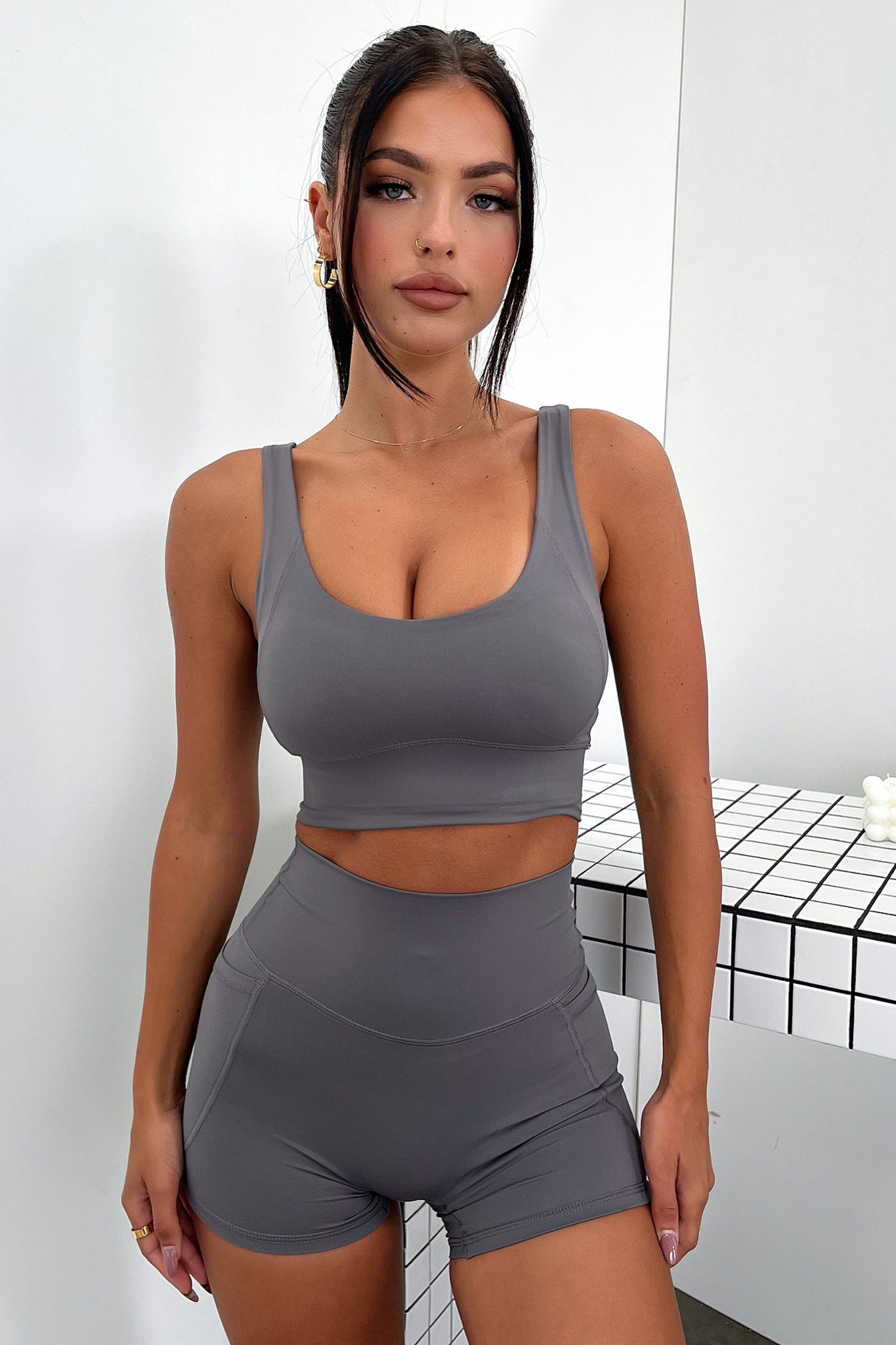 Kian Sports Bra for Women - High Support Grey Workout Top for Running, Yoga & Gym - Breathable & Comfortable Activewear