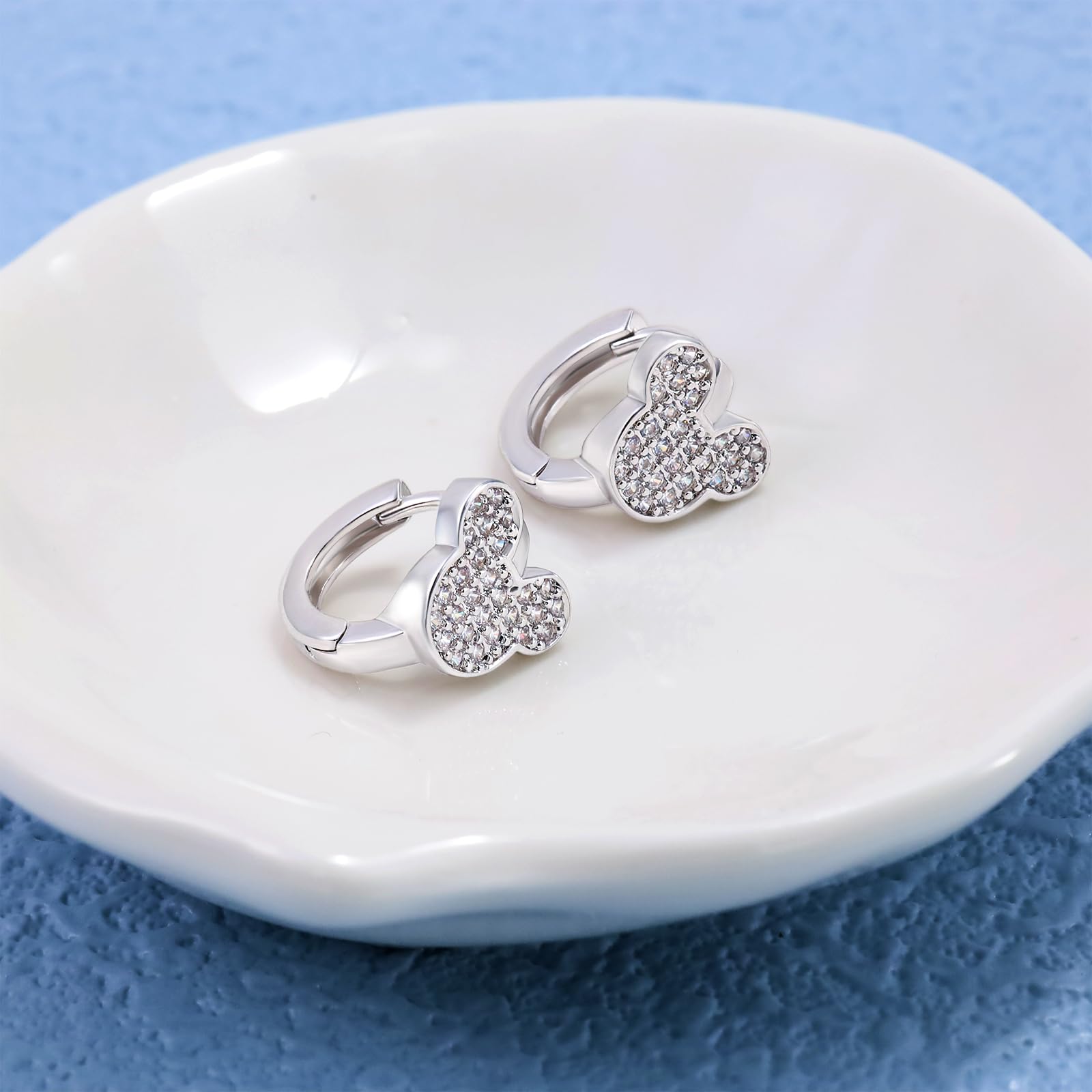 Hypoallergenic Sterling Silver Mouse Hoop Earrings with Cubic Zirconia - Dainty Cute Loop Earrings for Women Girls Teens - Perfect Christmas Birthday Gift for Daughter - Great for Everyday Wear, Parties & Special Occasions