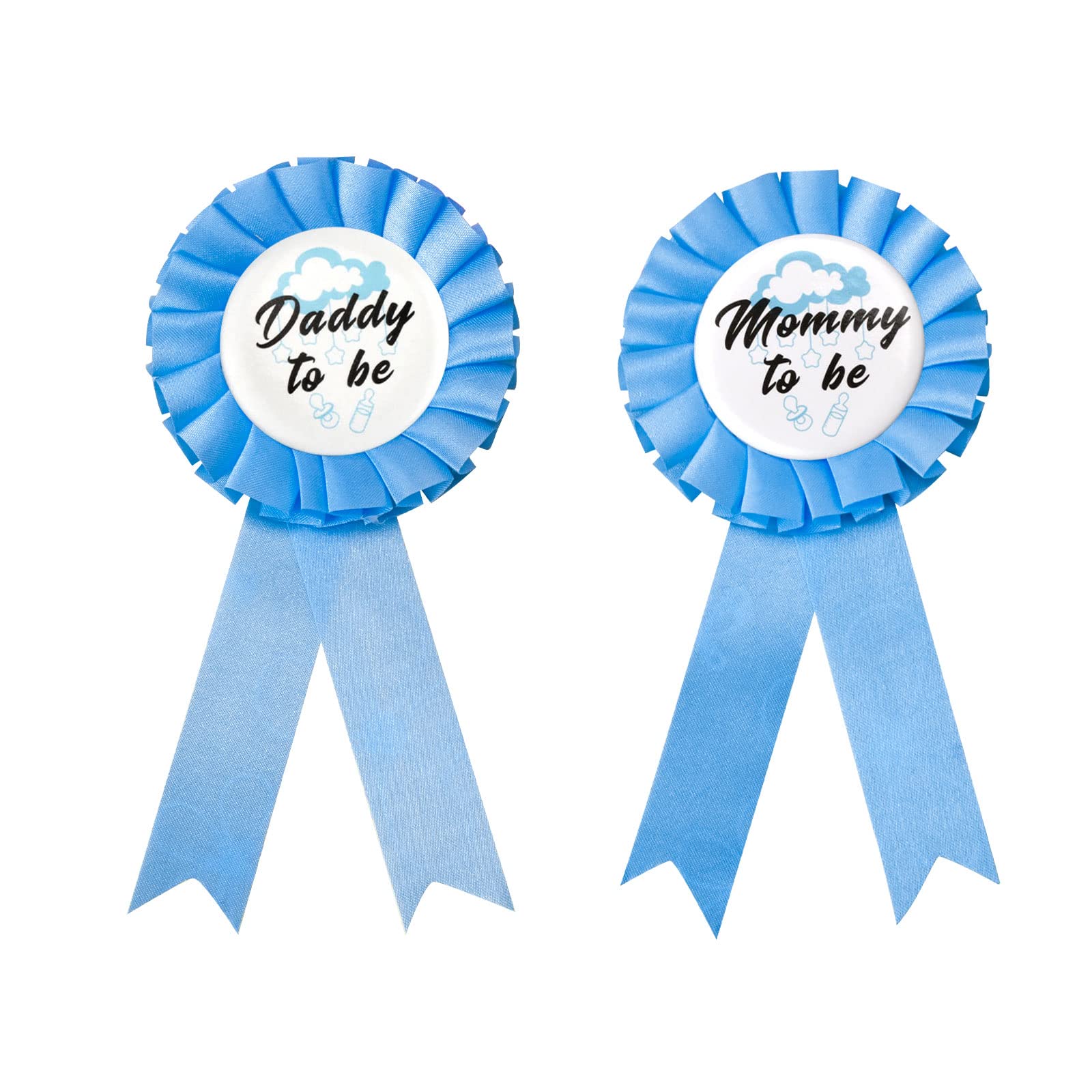 Lseeu Mommy and Daddy to Be Rosette Tinplate Badge Pin - Baby Shower Button Pins for New Parents | Gender Reveal & Birthday Party Celebration Gifts (Blue) - Perfect for Baby Showers, Gender Reveals, Birthdays & New Parent Gifts