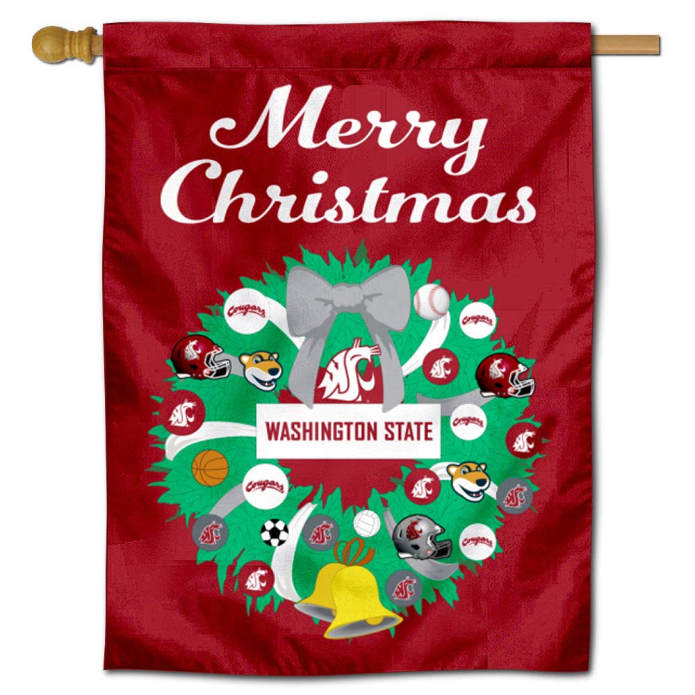 Washington State Cougars Happy Holidays Banner Flag - Perfect for College Football Tailgates, Home Decor & Holiday Celebrations