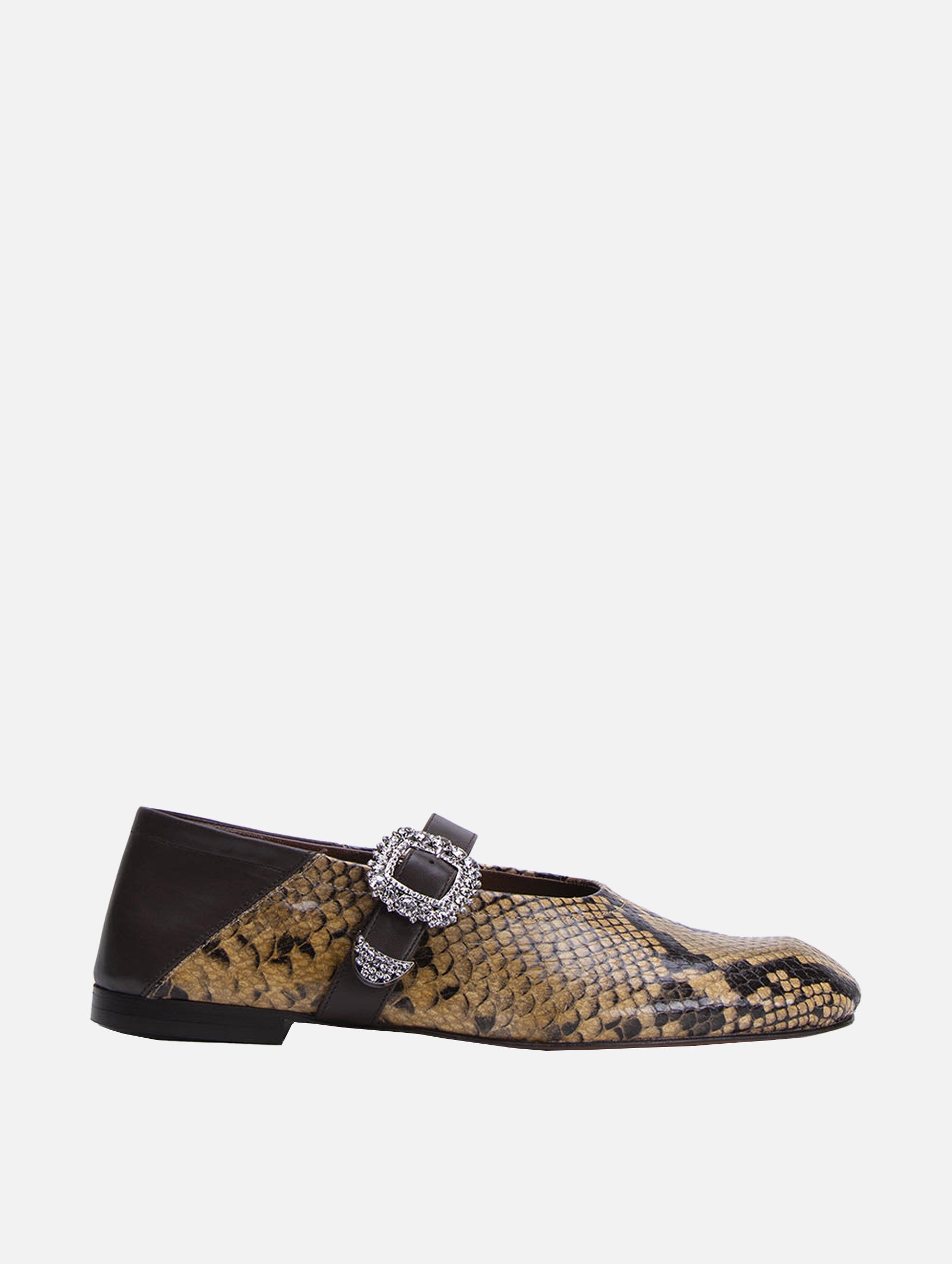 Mary Jane Ballerina Shoes with Buckle in Tan Print - Comfortable & Stylish Flats for Women, Girls - Perfect for Dance, School, Work & Casual Wear