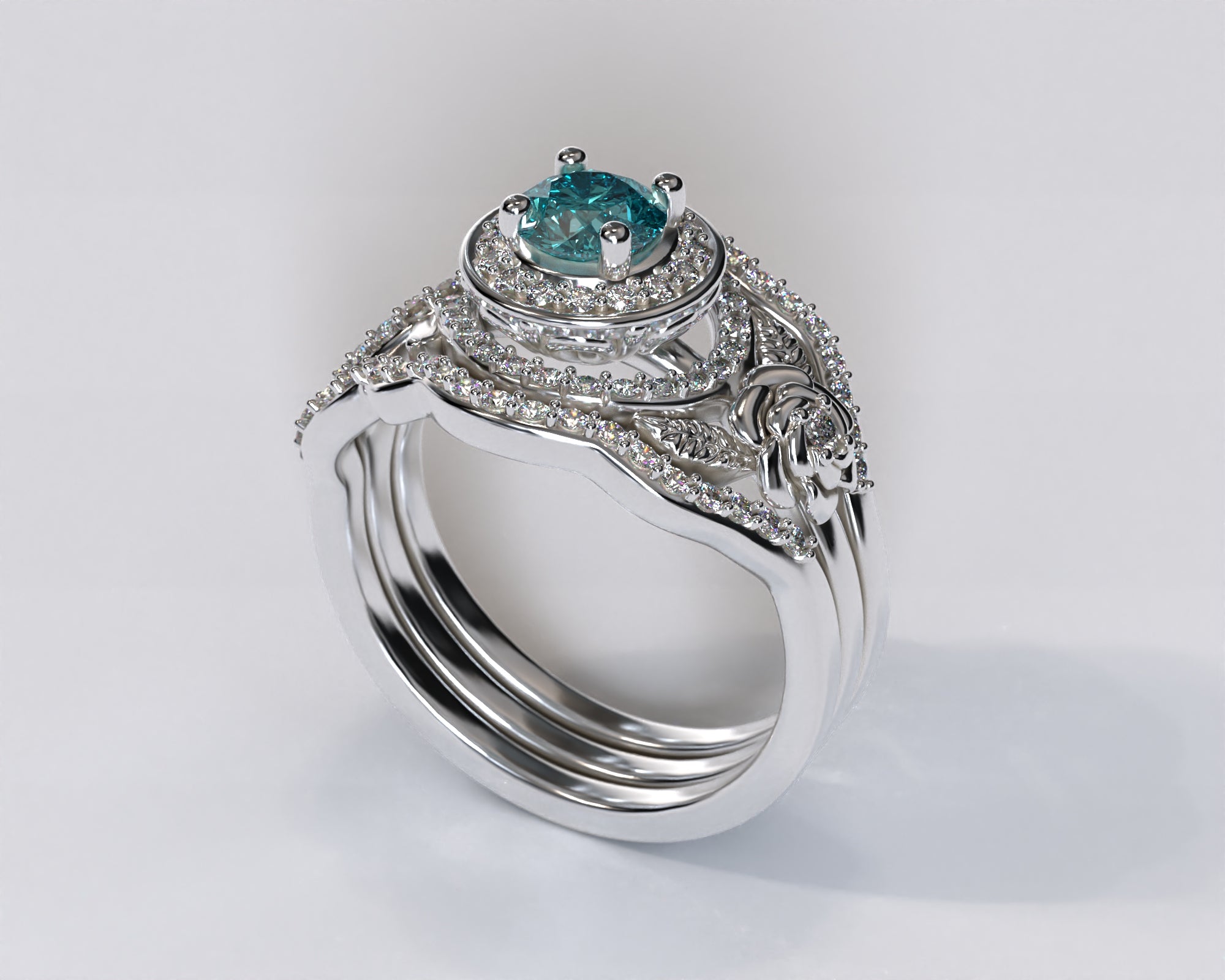 Elegant Aquamarine Flower Wedding Ring Set in 14K White Gold – Perfect for Bridal Jewelry, Engagement & Anniversary Gifts