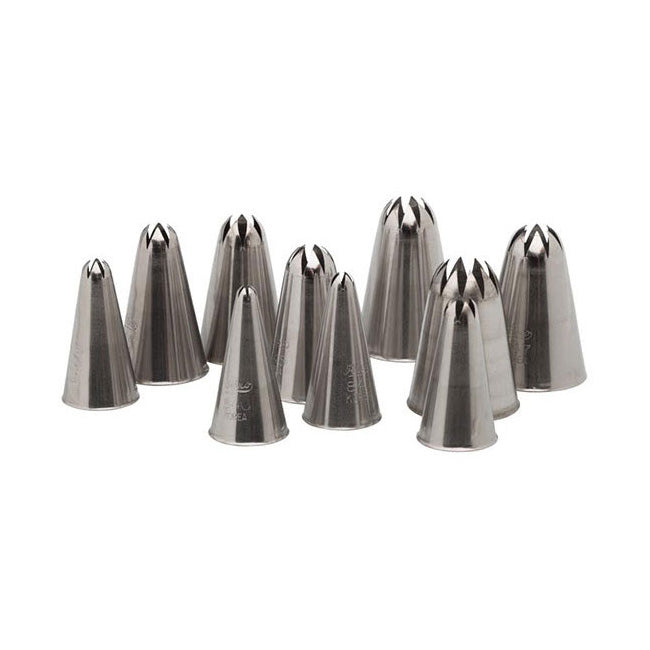 Ateco 850 Closed Star Tips Pastry Decorating Set - 10-Piece Stainless Steel Icing Nozzles for Cake, Cupcake & Cookie Decorating - Perfect for Baking, Dessert Making & Professional Pastry Chefs