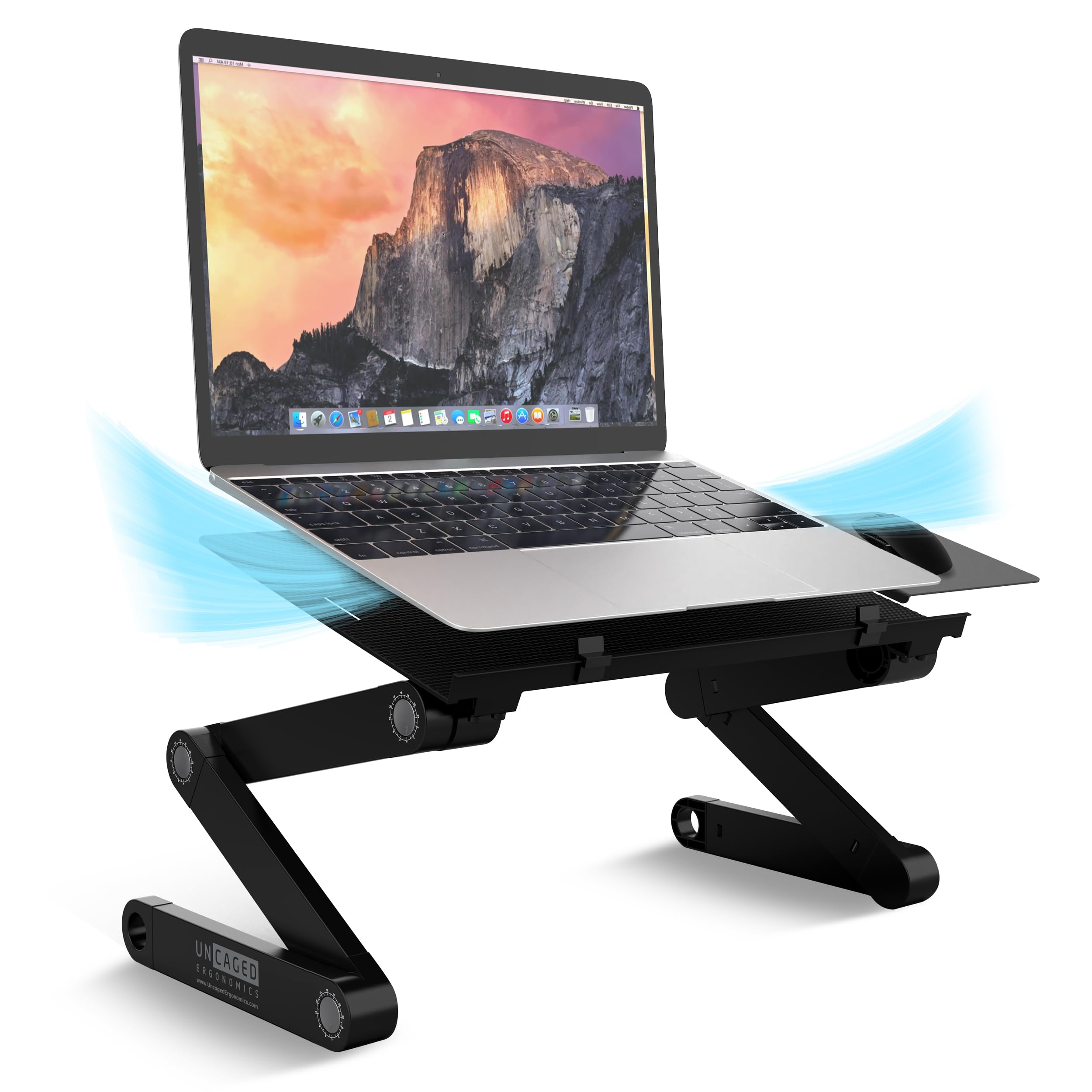 WorkEZ BEST Adjustable Laptop Stand for Desk - Portable, Foldable & Height-Adjustable Computer Riser with Cooling Function (Black) - Perfect for Home Office, Gaming & Workspace Ergonomics