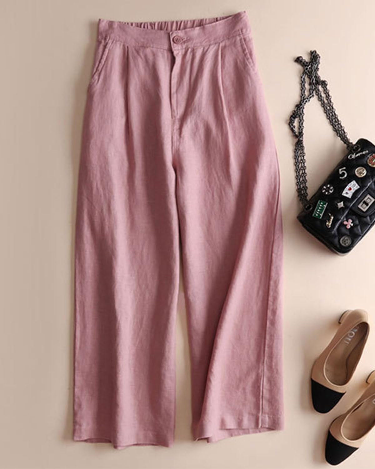 Women's 100% Linen Wide Leg Pants - Summer Casual Cropped Palazzo Beach Pants | 2025 Trendy Outfit for Vacation, Travel & Boho Style