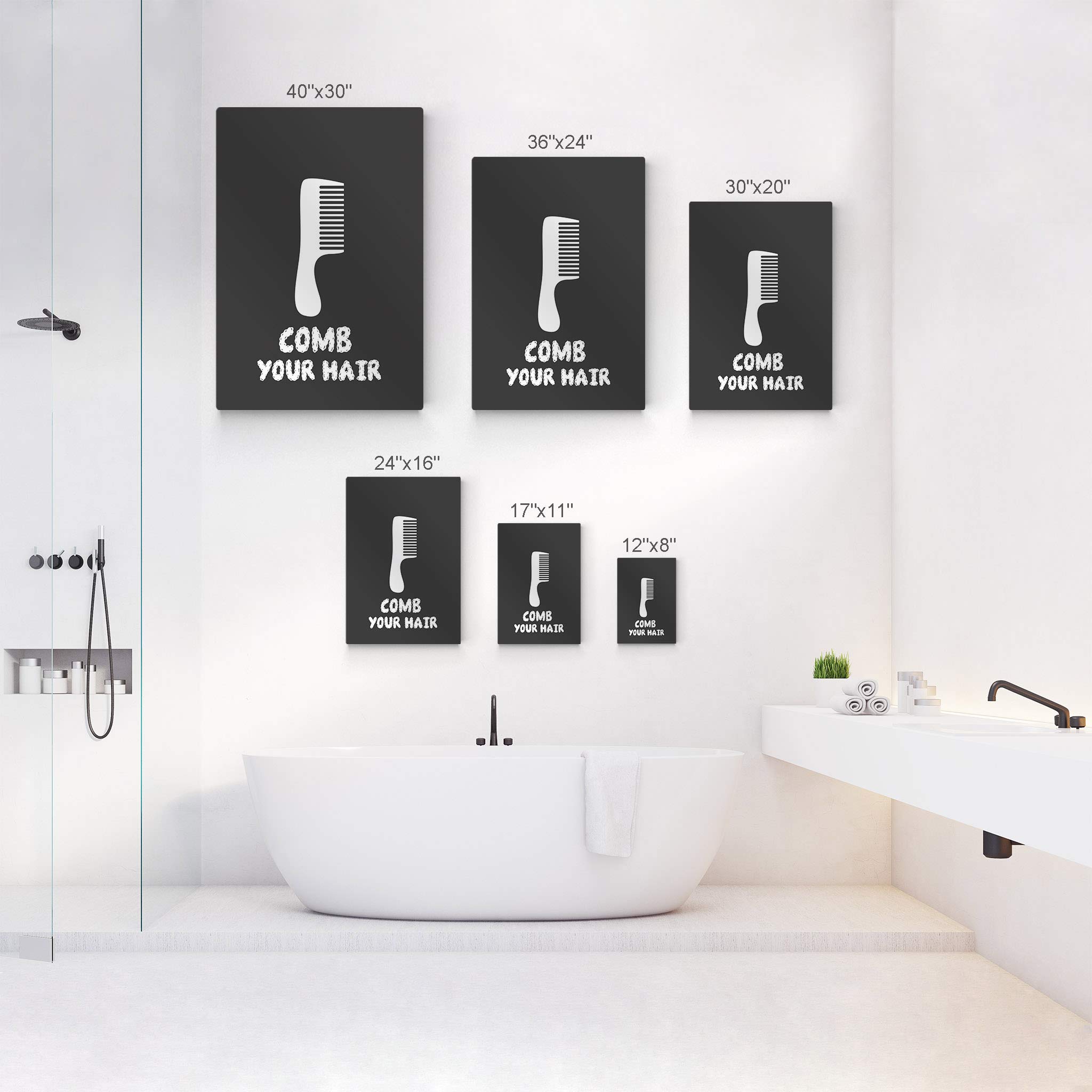 Smile Art Design 'Comb Your Hair' Quote Metal Print - Funny Bathroom Sign for Kids & Nursery Wall Decor - Ready to Hang Home Decoration (40x30, Made in USA) - Perfect for Bathrooms, Bedrooms & Playrooms