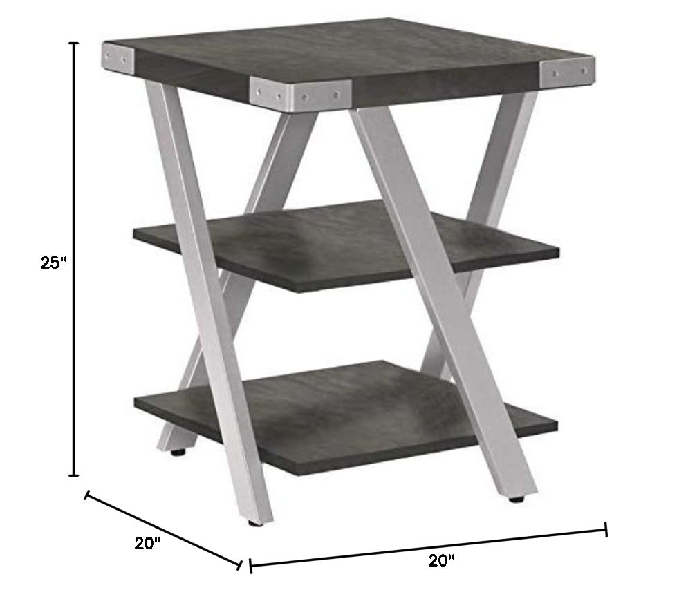 Mirella End Table in Stone Gray - Modern Nightstand for Bedroom, Living Room, or Office - Small Side Table with Sturdy Metal Frame & Sleek Design