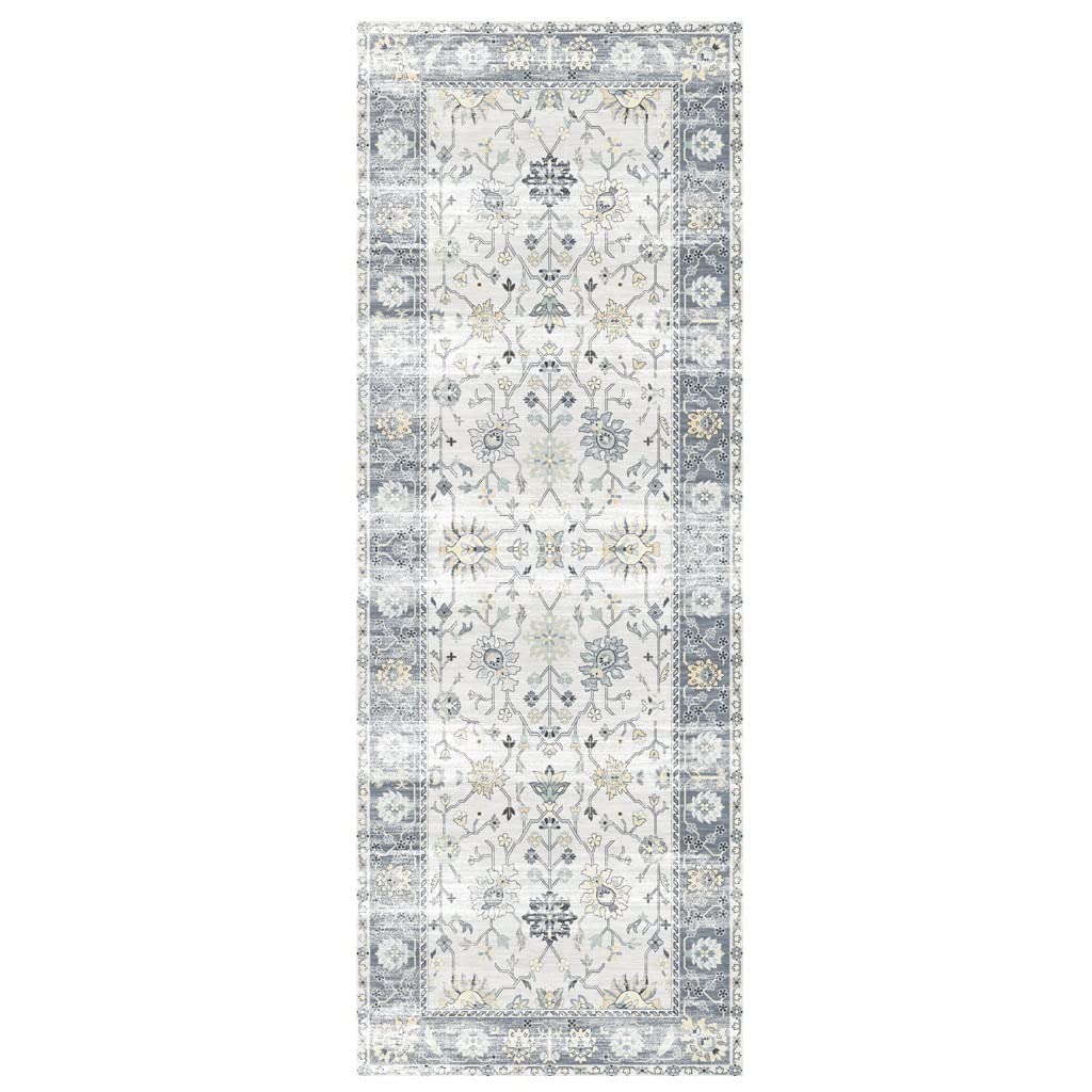 Vintage Short Pile Runner Rug - 4'x13' Washable Non-Slip TPR Backing Boho Hallway Rug for Kitchen, Laundry Room & Entryway | Durable & Customizable Area Mat for High-Traffic Spaces