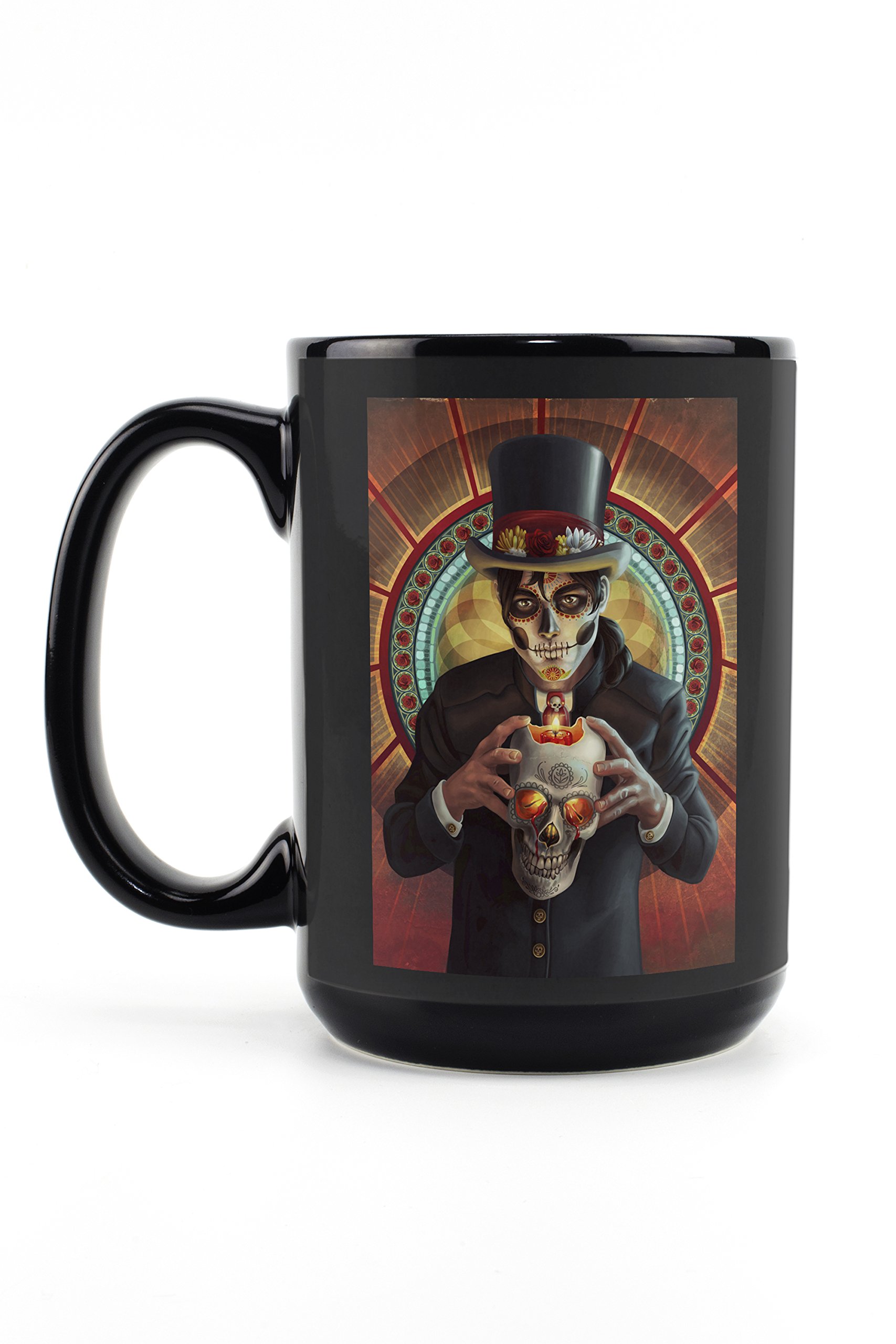 Lantern Press Day of the Dead Ceramic Mug - 15oz Black Coffee & Tea Cup with Man and Candle Design | Dishwasher & Microwave Safe | Perfect for Halloween, Dia de los Muertos Celebrations & Gift Giving