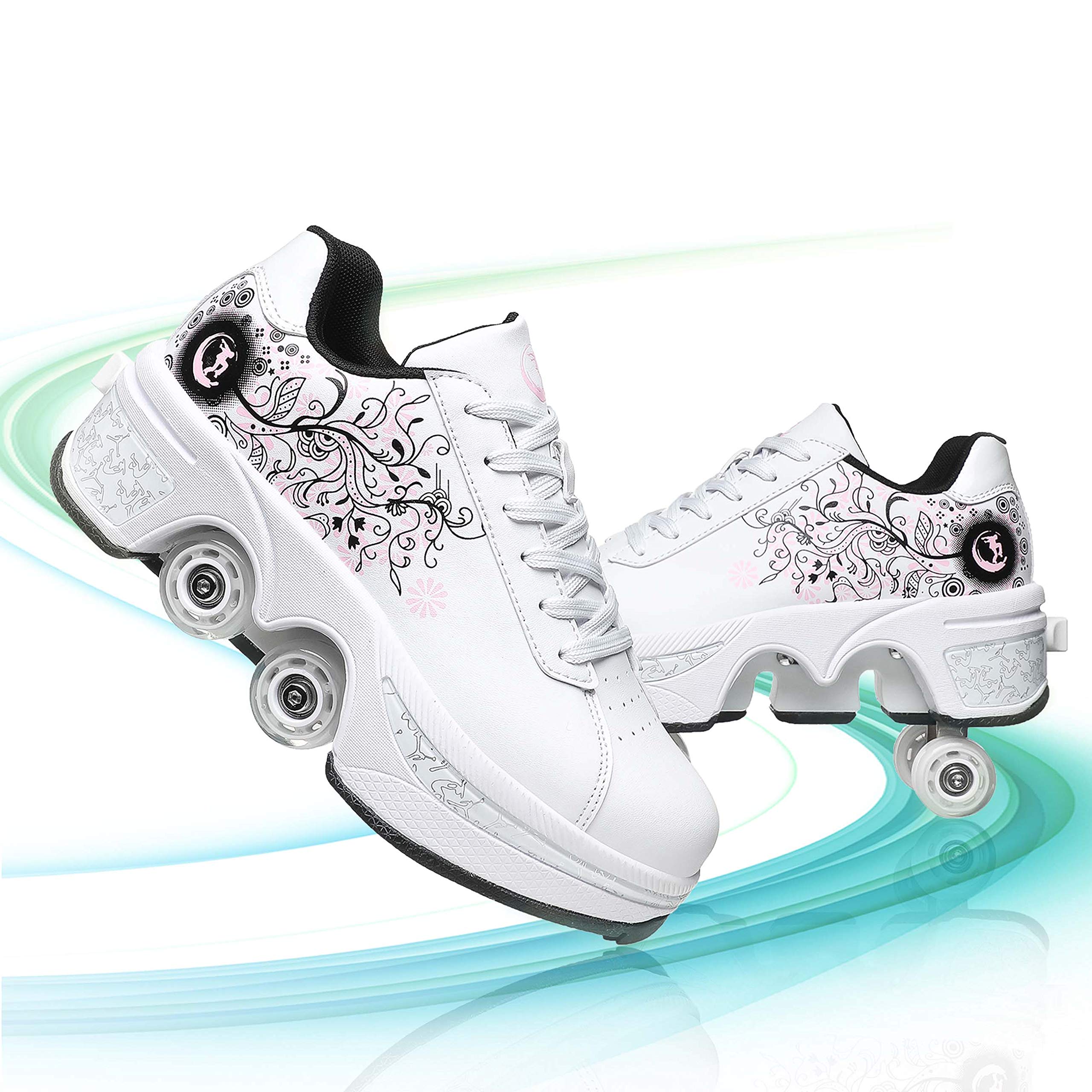 Adjustable Roller Shoes for Men & Women - Pop Out Wheel Skates for Adults & Kids - Multifunctional Inline Skating Shoes for Parkour & Outdoor Fun