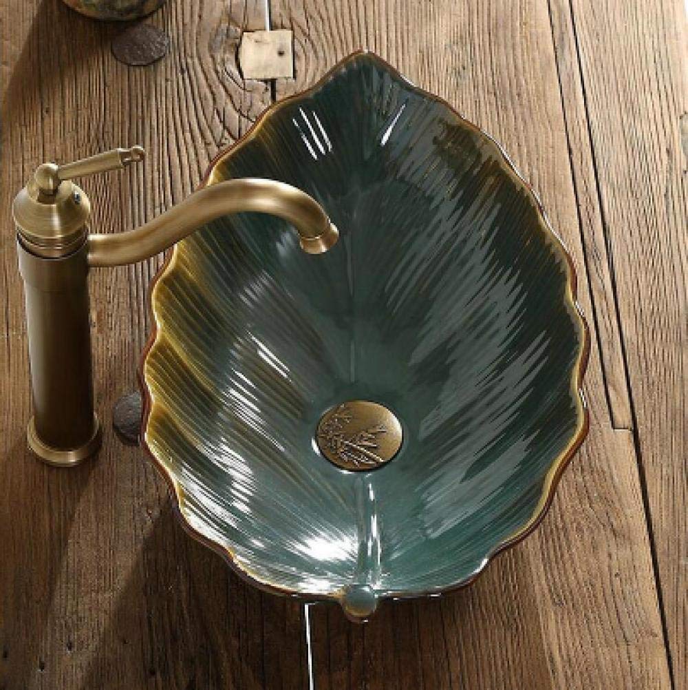 Ceramic Vessel Sink for Bathroom - Artistic Glazed Leaf Design Round Countertop Wash Basin | Perfect for Modern Vanities, Powder Rooms & Spa-Style Bathrooms