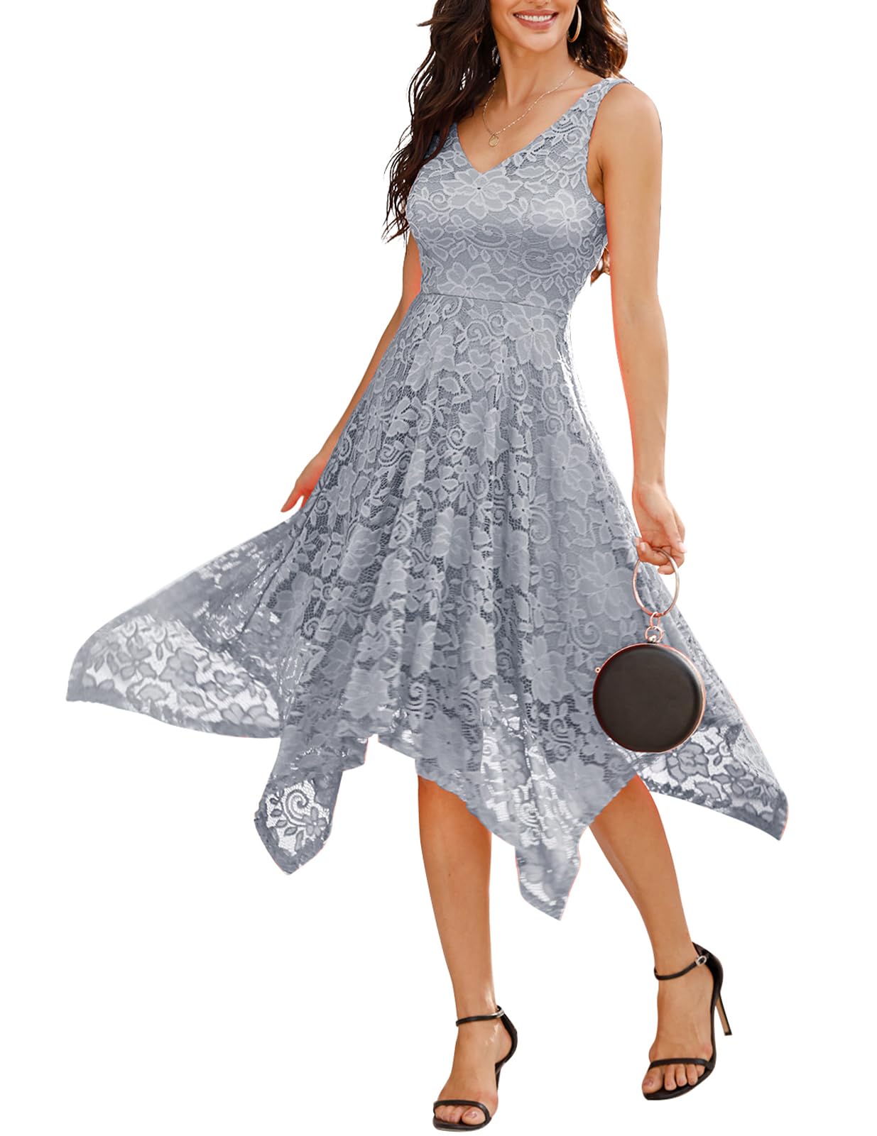 Meetjen Women's Elegant Lace Cocktail Party Dress 2025 - Handkerchief Hem Bridesmaid & Prom Formal Gown for Wedding Guest | Perfect for Evening Events, Galas & Special Occasions