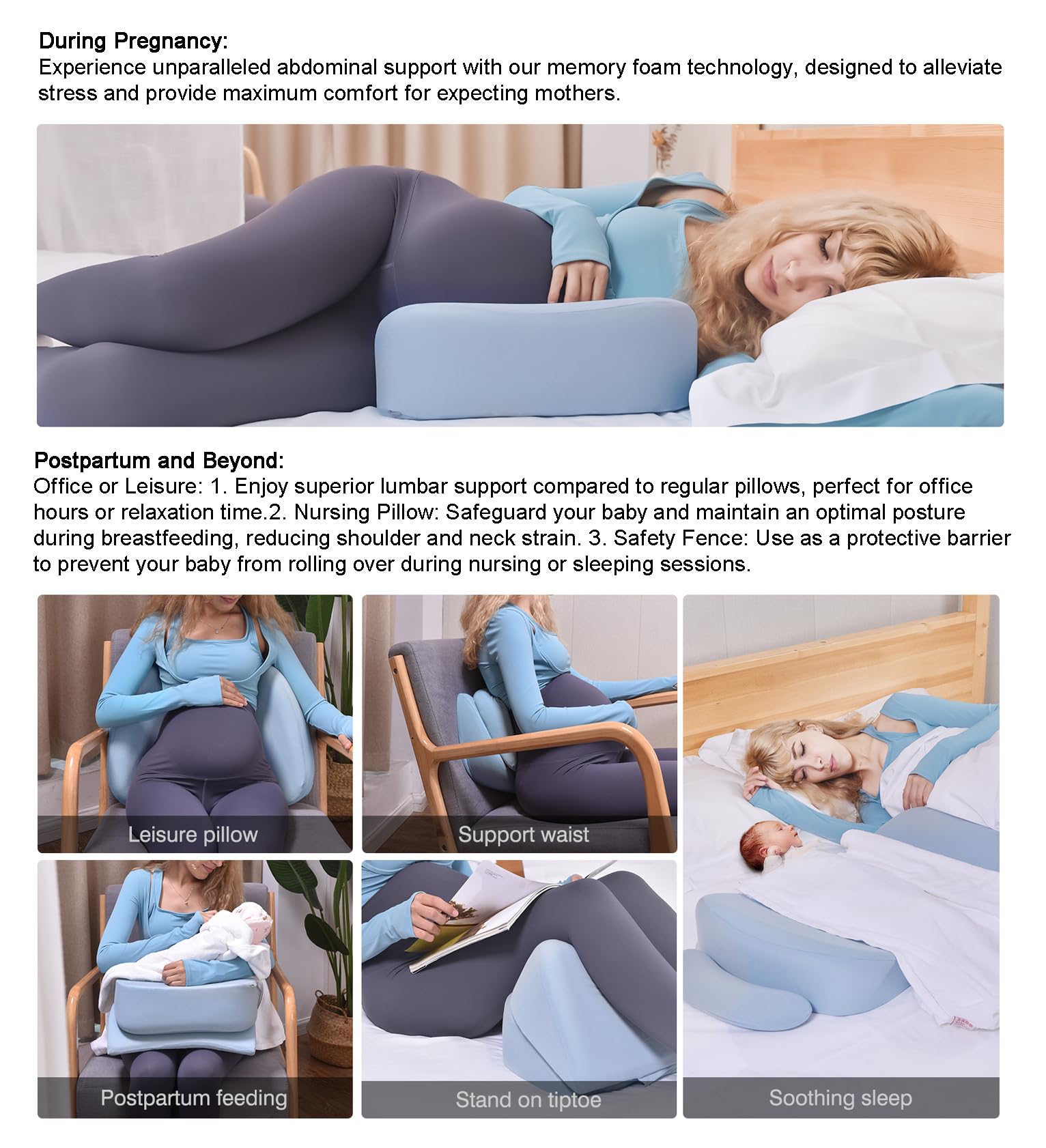 Memory Foam Pregnancy Wedge Pillow for Sleeping - Upgraded Maternity Support Pillow for Side Sleepers & Pregnant Women - Relieves Back, Belly & Hip Pain - Detachable Washable Cover (Blue) - Perfect for Comfortable Sleep During Pregnancy & Postpartum Recovery
