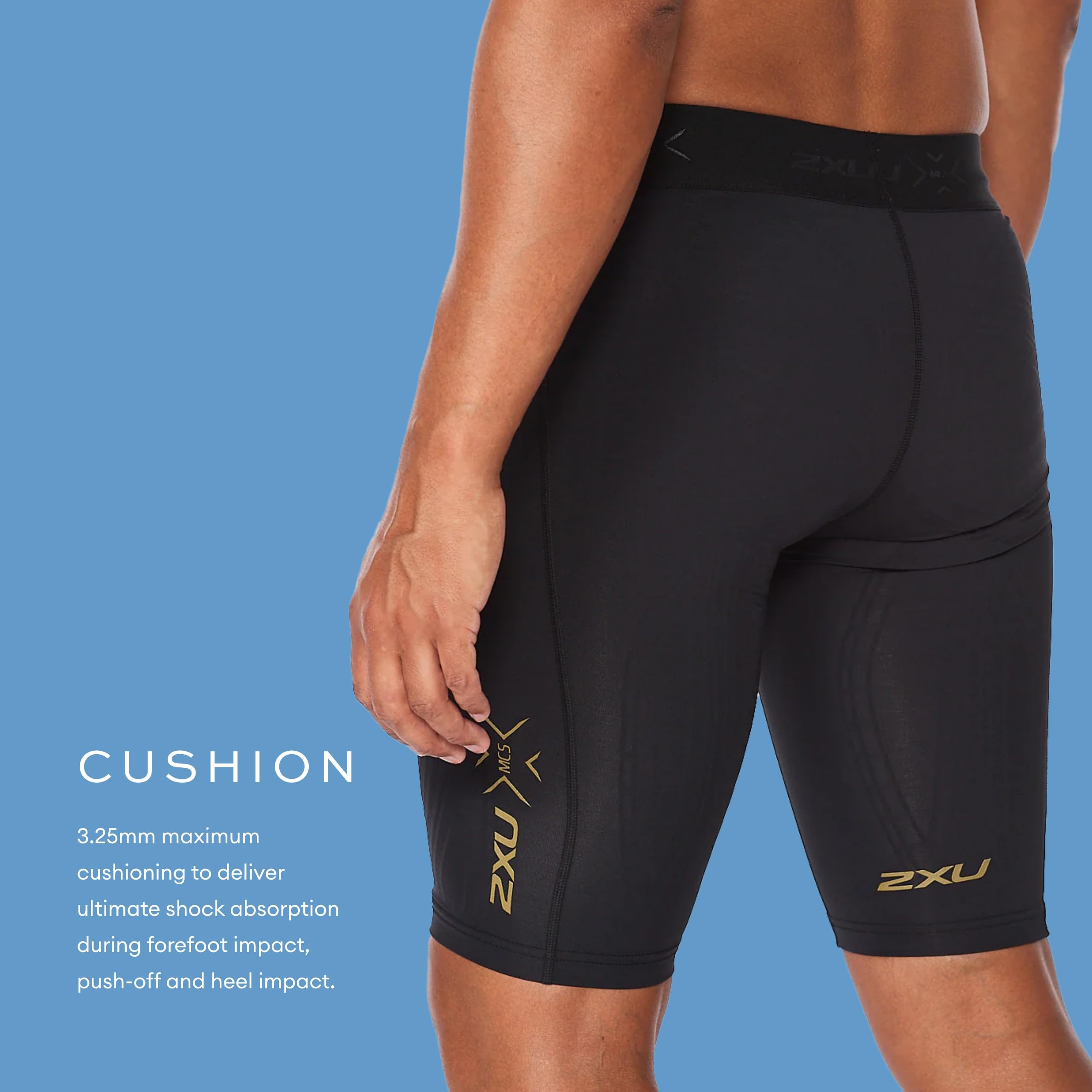 2XU Men's Force Compression Shorts - High Performance Workout Shorts for Running, Cycling & Gym - Enhanced Muscle Support & Recovery - Black/Gold - X-Small - Ideal for Athletes & Fitness Enthusiasts