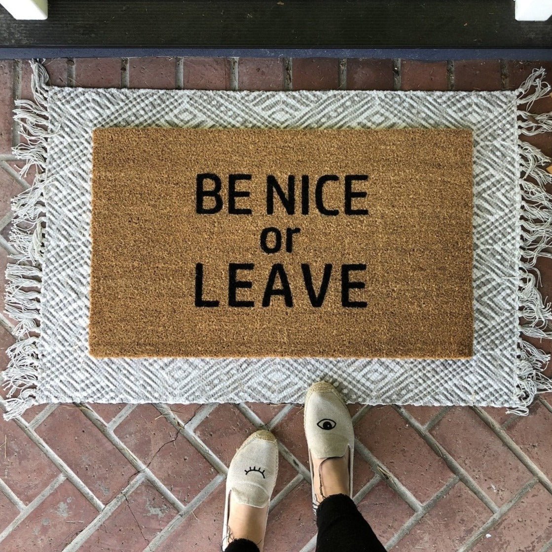 Be Nice Or Leave Doormat - Funny Welcome Mat for Front Door - Non-Slip Indoor/Outdoor Entryway Rug - Perfect for Home, Office, or Apartment Entrance
