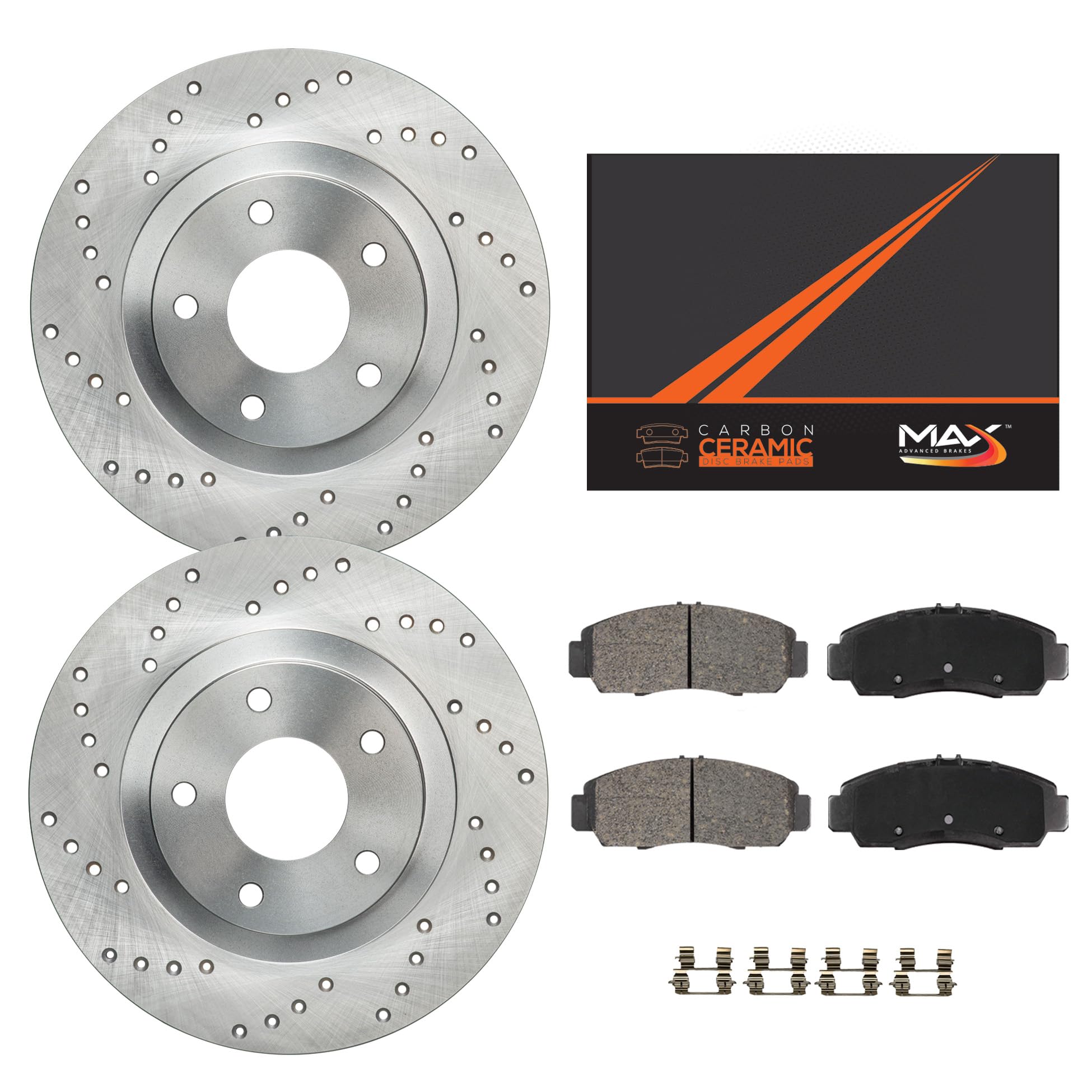 Max Advanced Rear Brake Kit for 2007-2018 Jeep Wrangler JK - Cross Drilled Disc Rotors & Ceramic Pads | Off-Road & Daily Driving Performance Upgrade