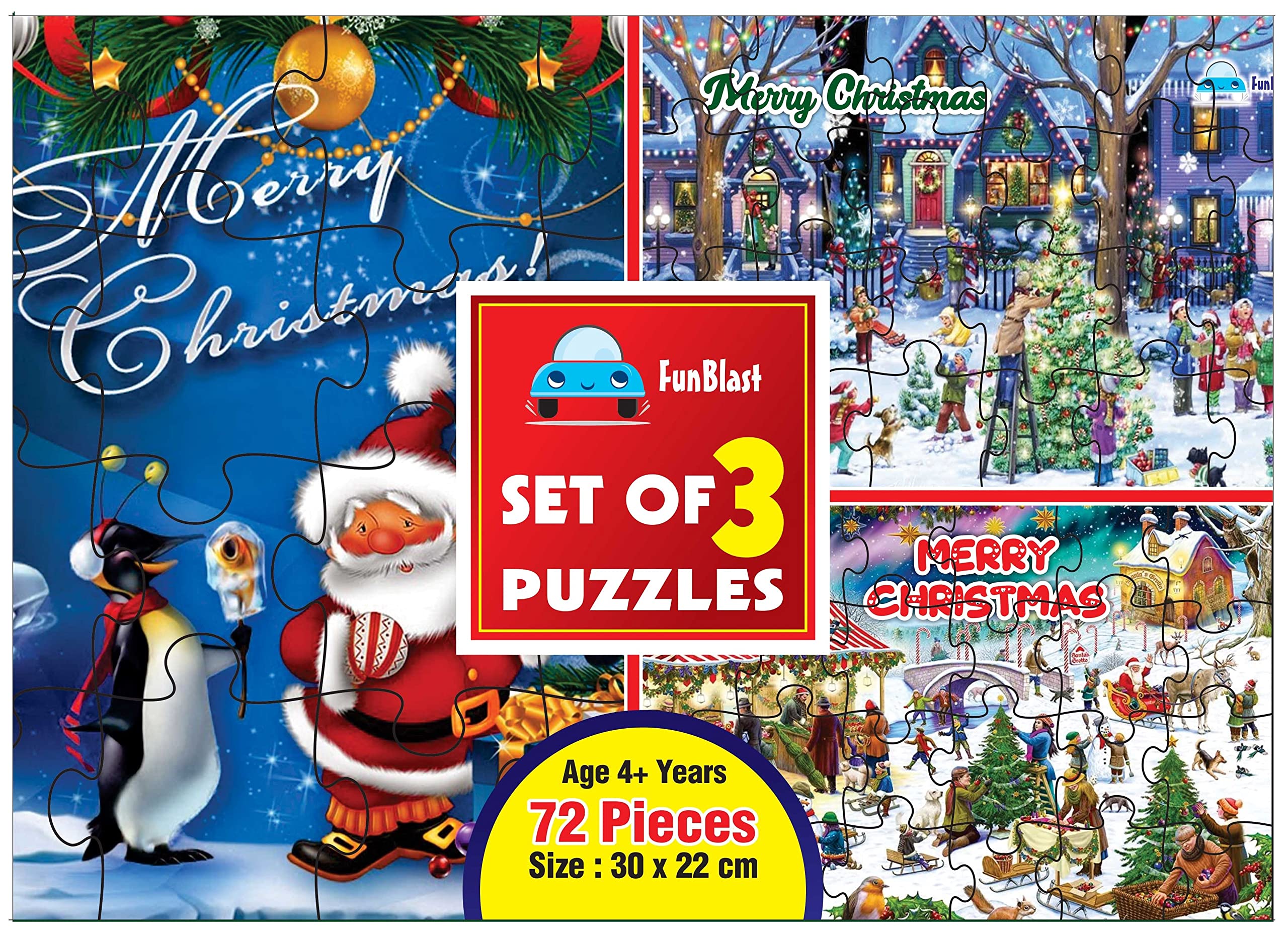 FunBlast Kids Jigsaw Puzzles Set of 3 - 72 Piece Educational Floor Puzzles for Boys & Girls Ages 3+ (30x22cm, Multicolor) | Christmas Gift, Learning Toys & Family Game Night Activities
