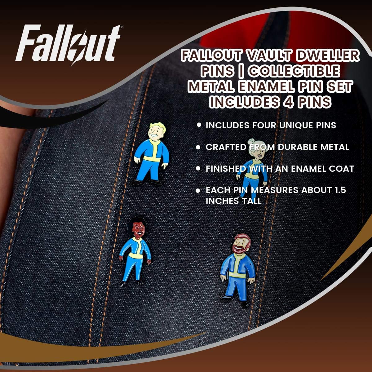 Fallout Vault Dweller Enamel Pins - 4-Piece Collector Set for Cosplay & Gifts