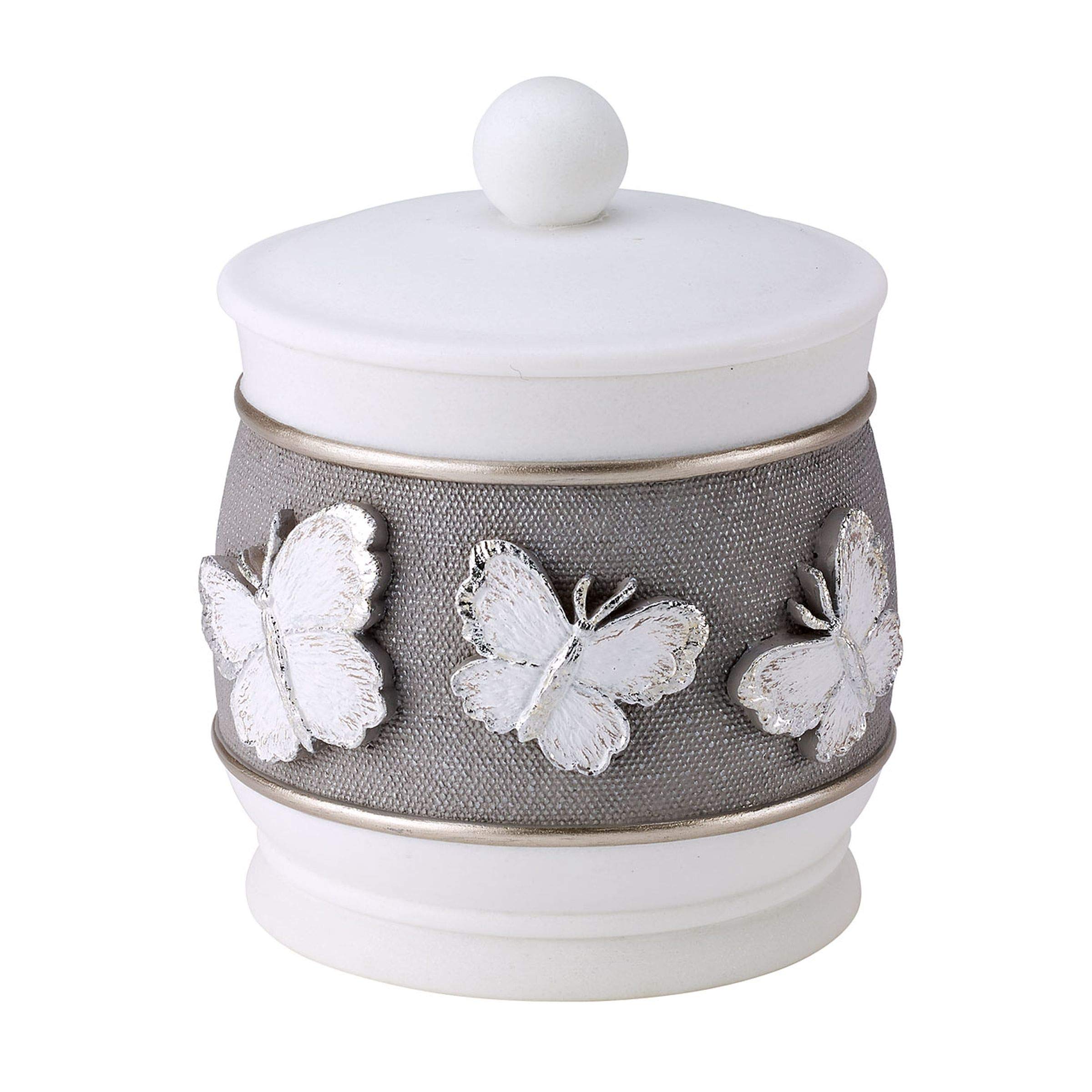 Avanti Linens Covered Jar - Butterfly Inspired Bathroom Decor for Guest Essentials | Yara Collection | Perfect for Soap Storage, Cotton Ball Holder & Spa-Style Vanity Organization