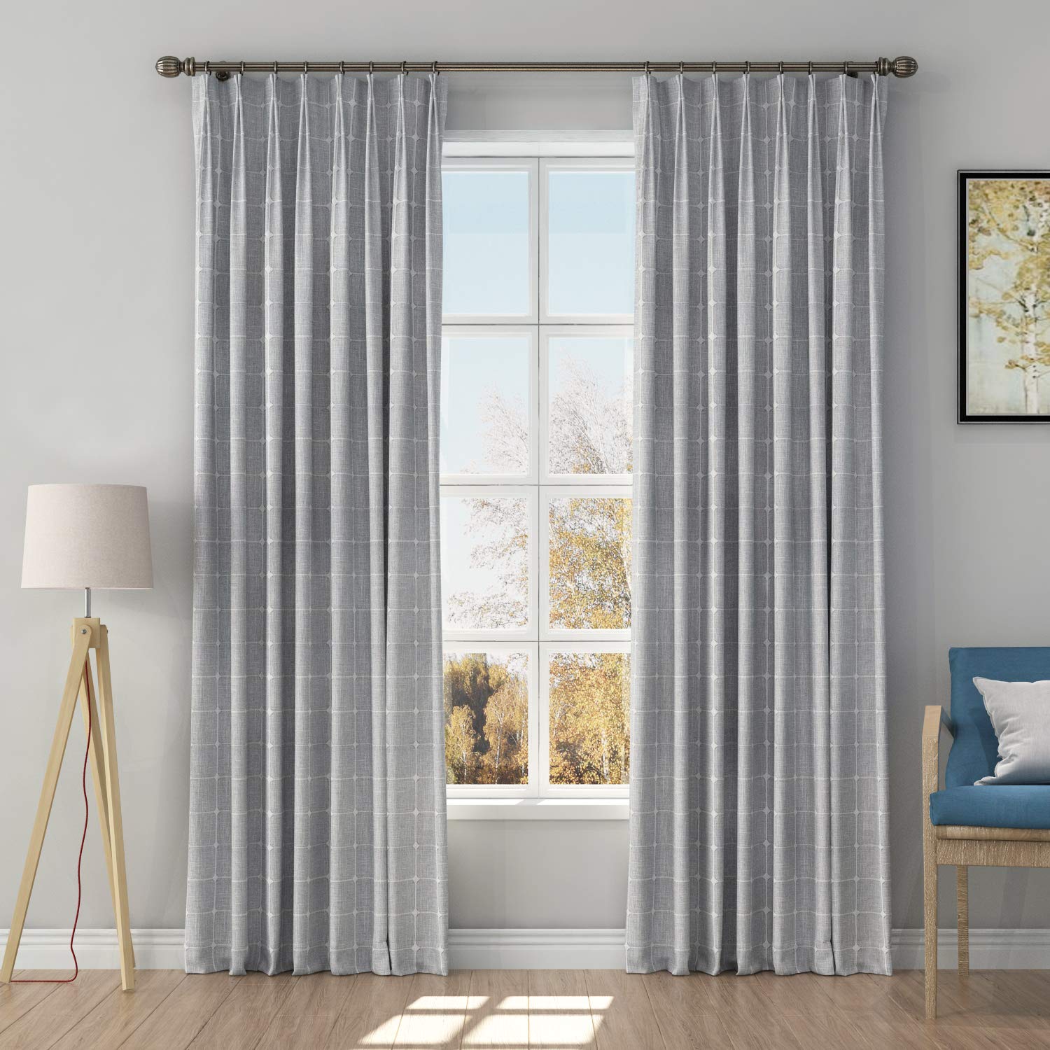 ChadMade Grey Jacquard Extra Wide Pinch Pleat Curtains - Geometric Pattern Room Darkening Window Panels (84