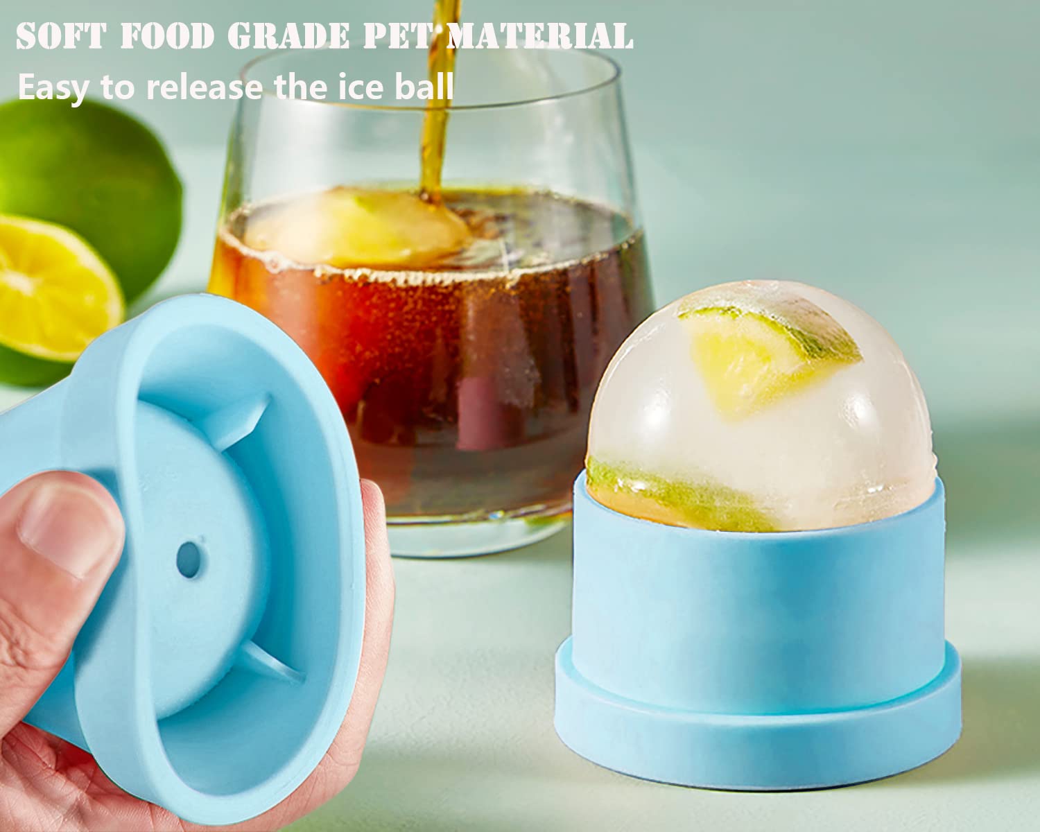 Premium Ice Ball Maker Mold - Set of 4, 2.4 Inch Round Ice Cube Trays for Whiskey, Cocktails & Bourbon | Reusable Silicone Sphere Ice Molds for Chilled Drinks, Home Bars & Party Entertaining (Blue)