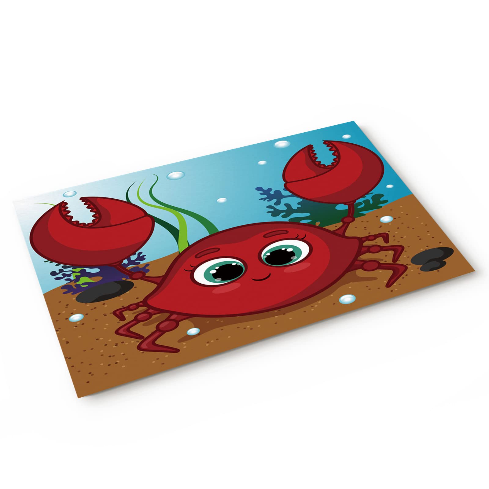 Non-Slip Rubber Welcome Doormat - 20x32 Inch Cartoon Red Crab Design for Front Door, Kitchen & Bathroom - Durable Low-Profile Runner Rug for High Traffic Areas - Perfect for Outdoor, Indoor & Mudroom Use