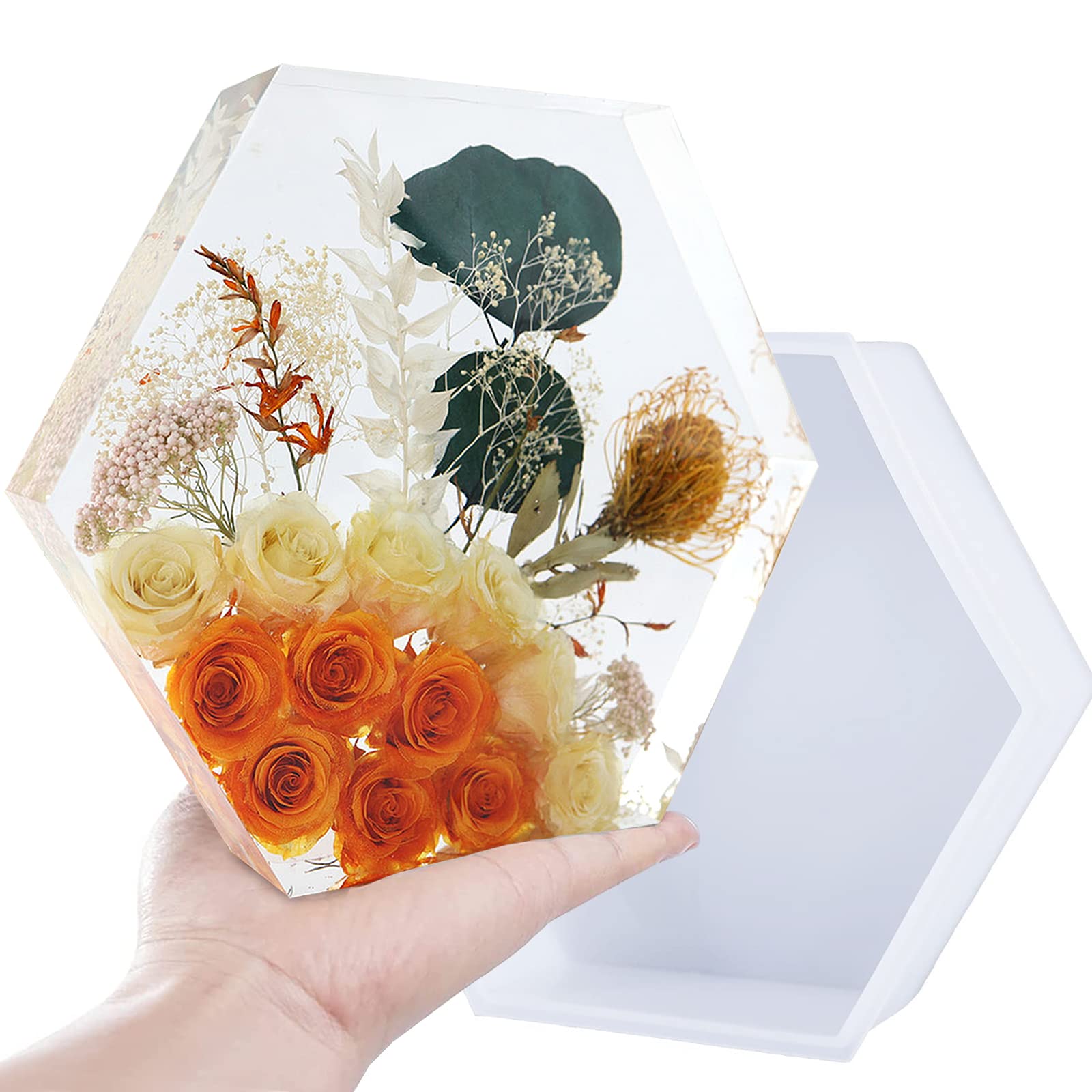 Buumin Large Hexagon Silicone Molds for Resin - 9x2.3 Inch Deep 3D Epoxy Molds for Flower Preservation, DIY Bookends, Wedding & Anniversary Gifts - Perfect for Valentine's Day, Home Decor and Craft Projects