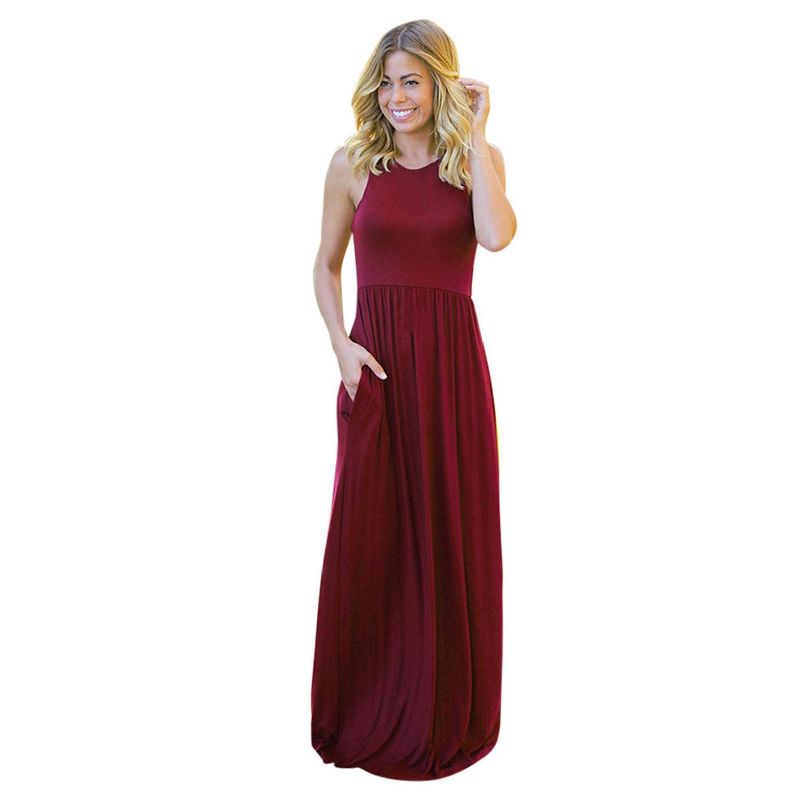 Women's Solid Color Sleeveless Maxi Dress - Summer Casual Loose Flowy Holiday Dress for Beach, Vacation & Everyday Wear