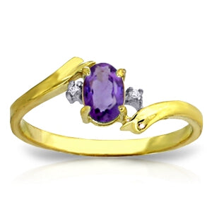 0.46 Carat 14K Solid Yellow Gold Amethyst and Diamond Ring for Women - Elegant Purple Gemstone Jewelry for Engagement, Anniversary & Special Occasions