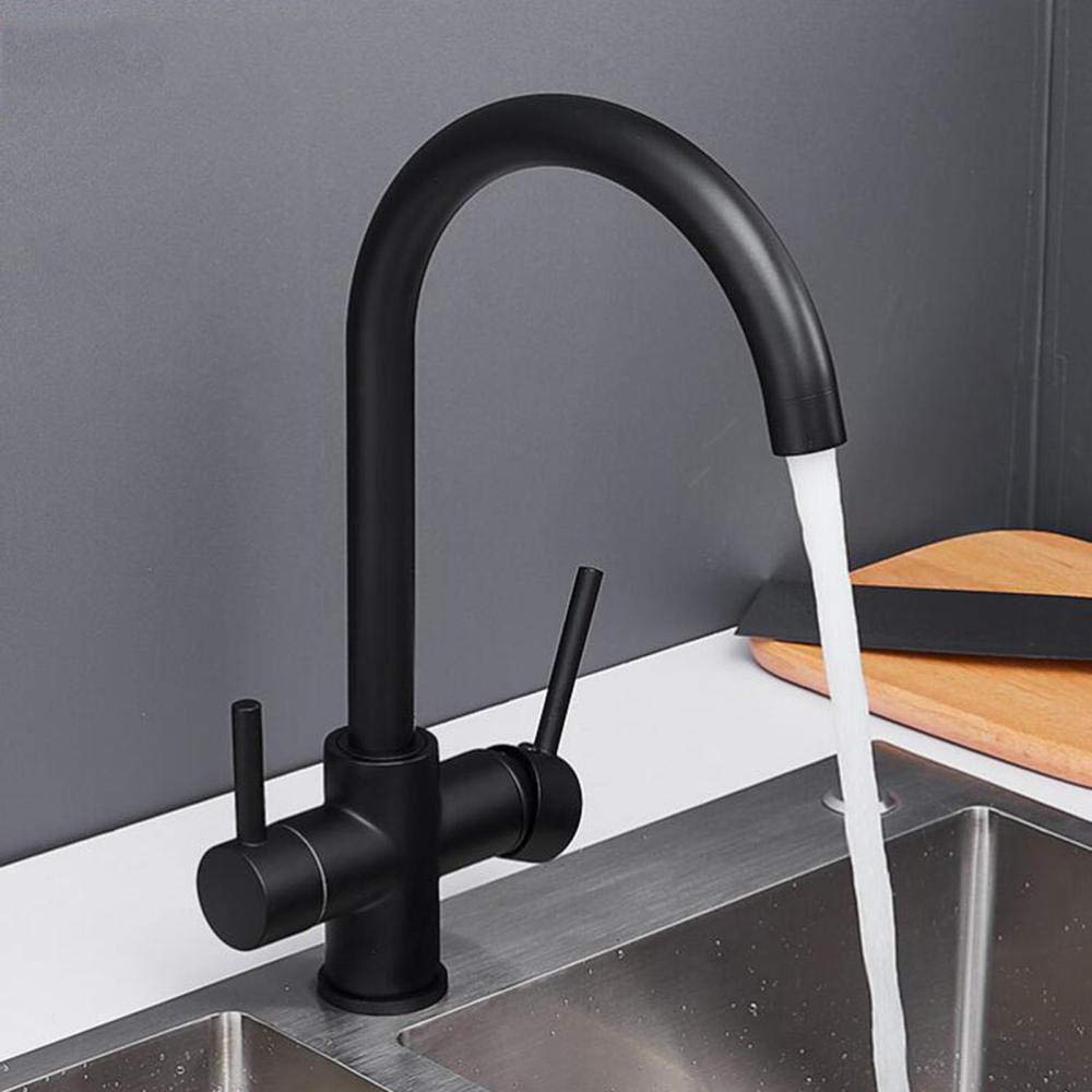 3 in 1 Hot and Cold Water Filter Kitchen Tap - 360° Rotatable Single Hole Sink Tap with 3 Way Filtration, Black - Perfect for Modern Kitchens and Small Spaces