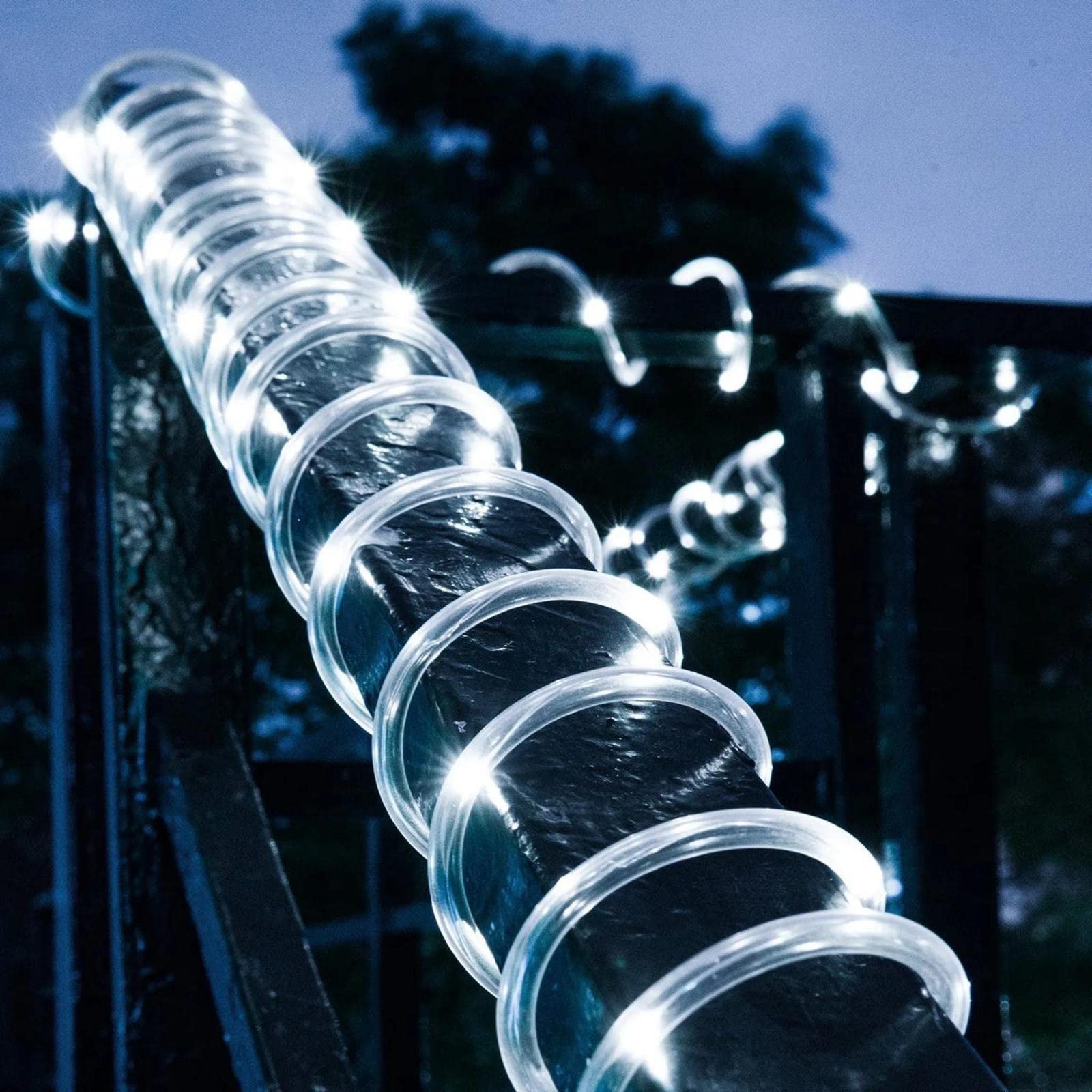 66ft 200LED Solar Rope Lights Outdoor Waterproof - 8 Modes Dimmable with Timer Remote Control - 3.7V/1200mAh Solar Powered String Lights for Garden, Patio, Yard, Pathway and Party Decor (White)