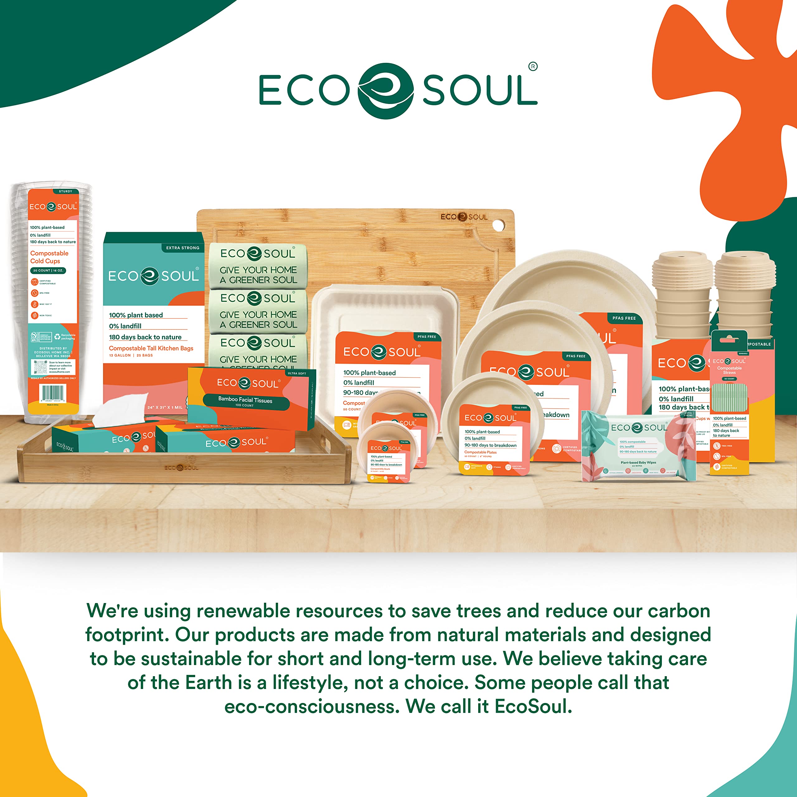 ECO SOUL 475ml Compostable Bagasse Bowls - 25-Pack Disposable Eco-Friendly Biodegradable Dinnerware for Parties, Weddings & Events (Brown) | Perfect for Catering, Picnics & Sustainable Dining