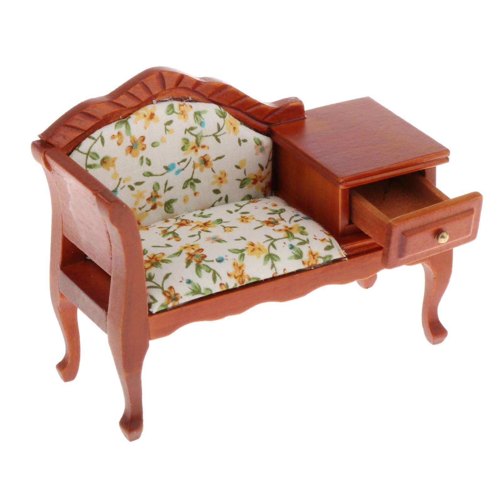 Miniature Wooden Settee for Dollhouse Living Room - Handcrafted 1:12 Scale Doll Furniture - Perfect for Dollhouse Decor, DIY Projects & Collectors