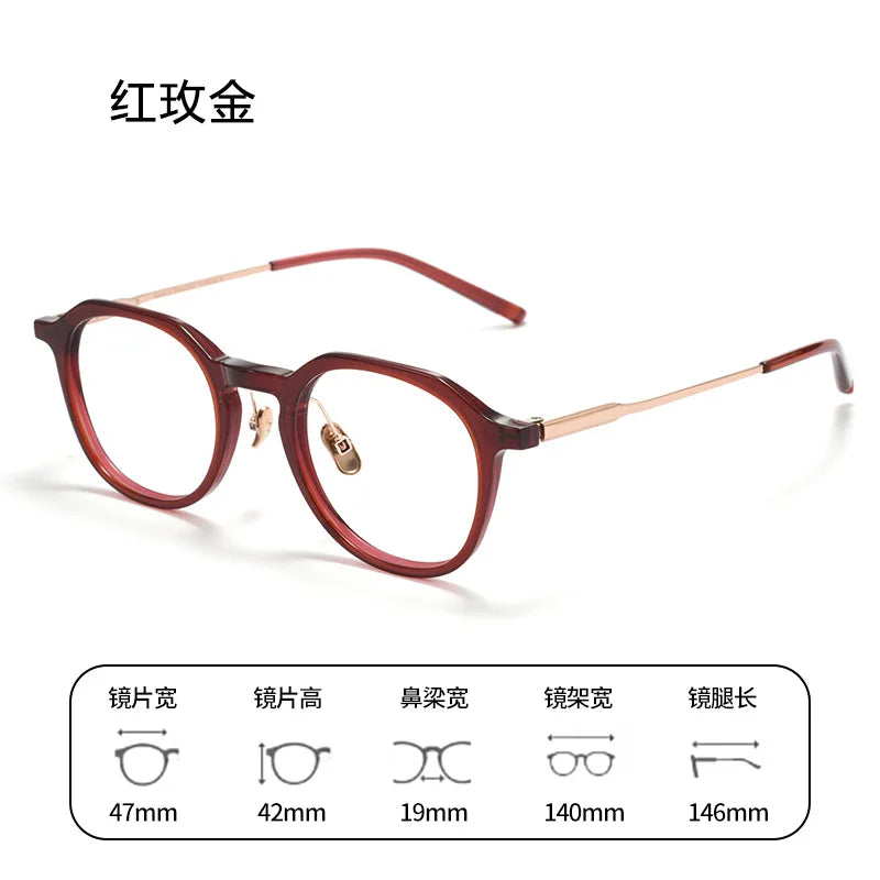 Bclear Unisex Full Rim Polygon Round Acetate Titanium Eyeglasses 298112 - Lightweight & Durable Frame for Men & Women - Perfect for Reading, Work & Fashion Accessories