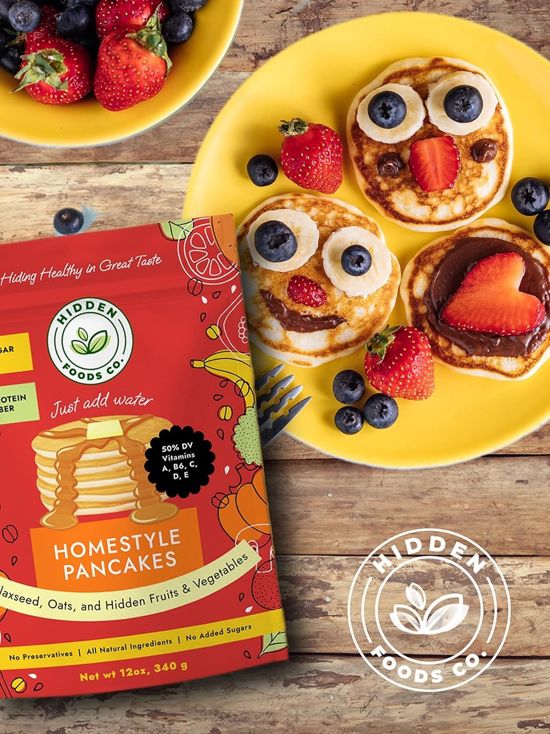 Hidden Foods Variety Pancake Mix 3-Pack - Cinnamon Churro, Homestyle & Chocolate Pancake Mixes | High Protein & Fiber Breakfast Mix with Natural Ingredients, Fruits, Vegetables, Wheat & Oat Flour | Just Add Water | Perfect for Quick Breakfast, Camping & Family Brunch