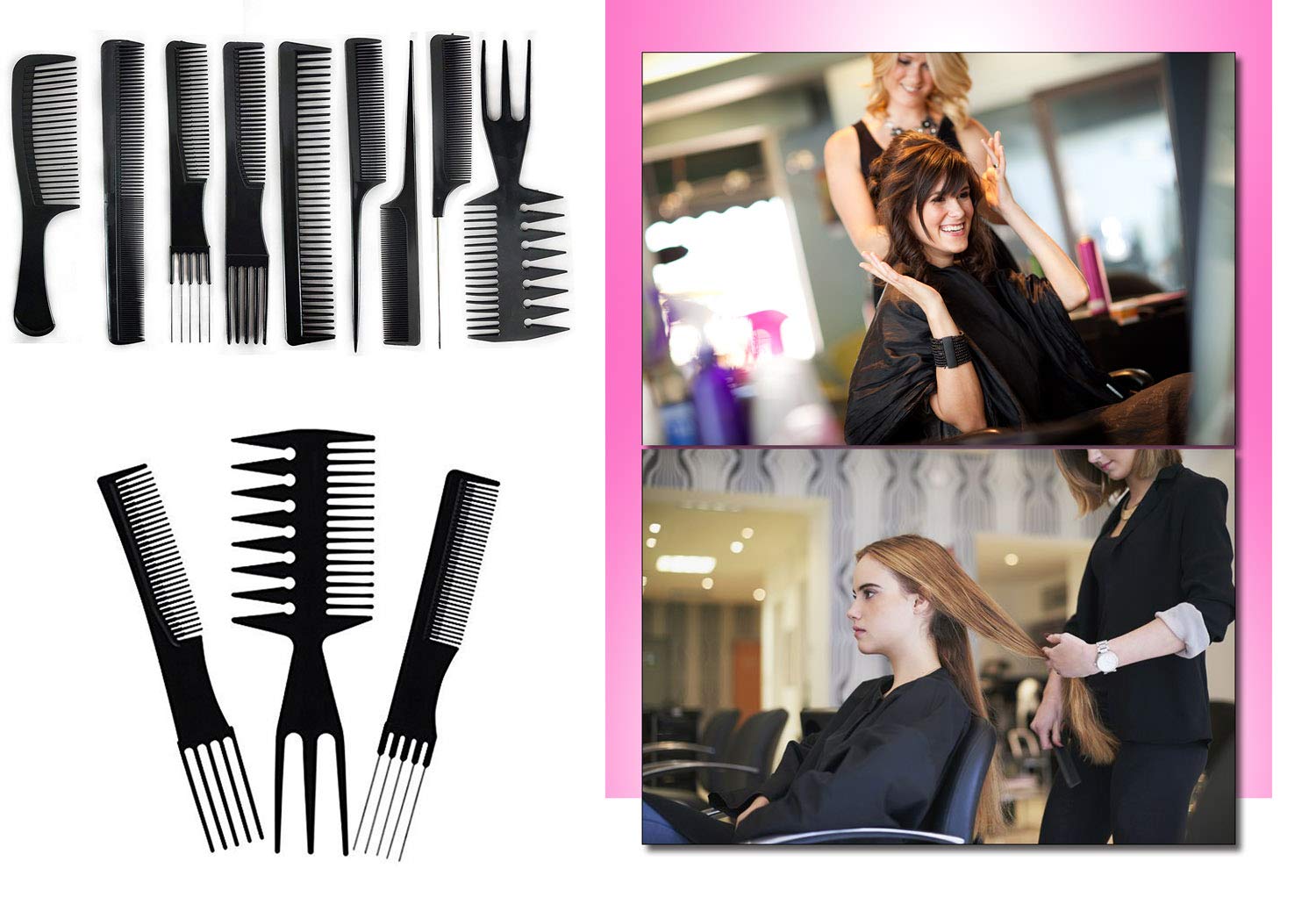 BOXO Professional Hair Cutting Comb Set - 9 Pcs Styling Combs for Men & Women | Salon & Home Use | 15g Black | Perfect for Haircuts, Styling & Detangling