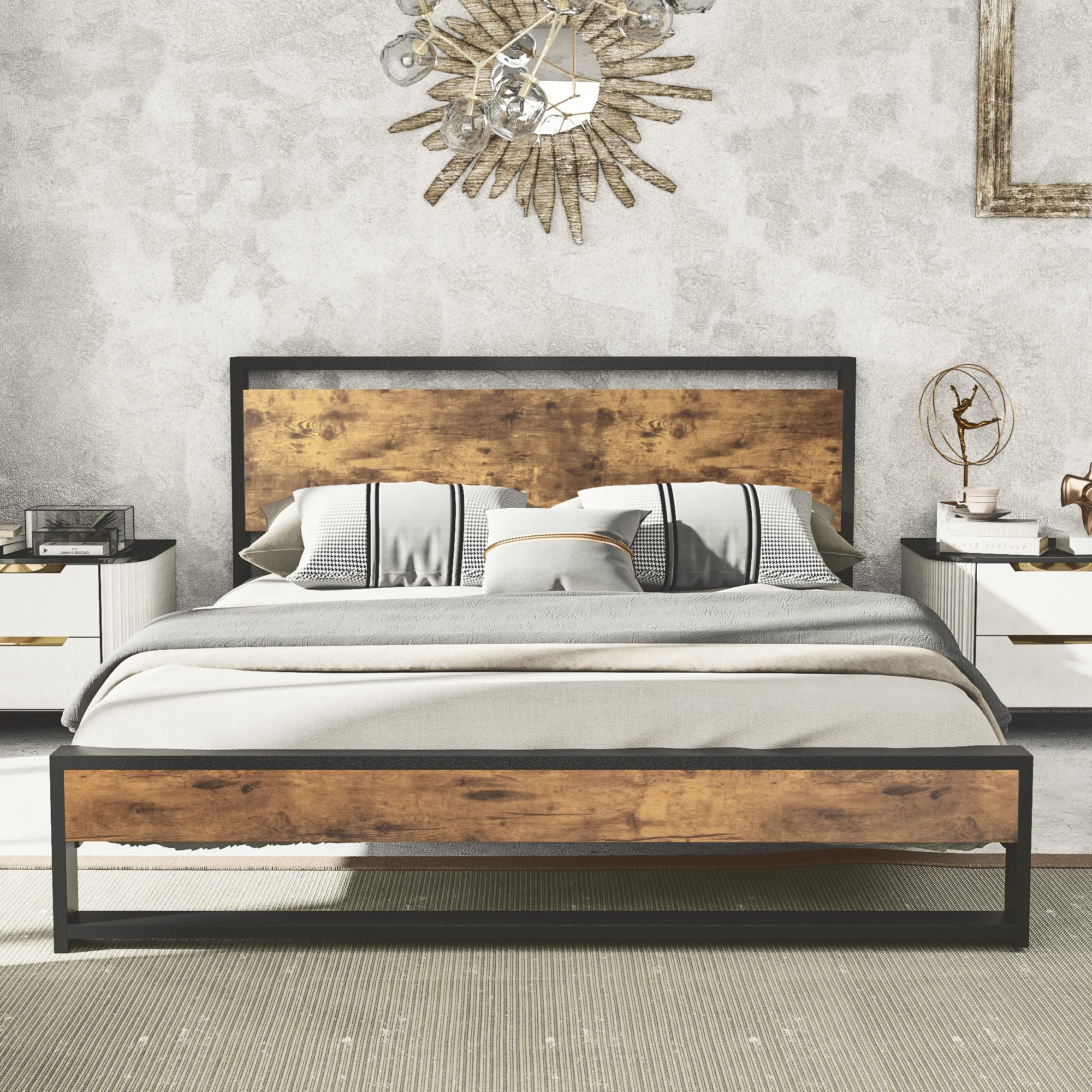 BONN ALLA Full Size Metal Platform Bed Frame with Headboard and Footboard - Sturdy Solid Wood & Steel Construction, Easy Assembly, No Box Spring Needed - Perfect for Modern Bedrooms, Guest Rooms, and Dormitories (Full Size)