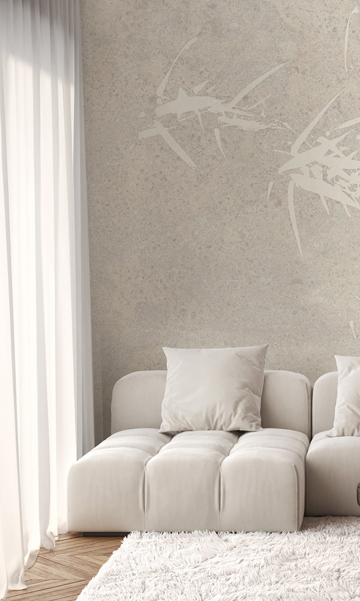 Ecru Abstract Bamboo Tree Mural Wallpaper M2540 - Nature-Inspired Peel and Stick Wallpaper for Living Room, Bedroom, Nursery Decor