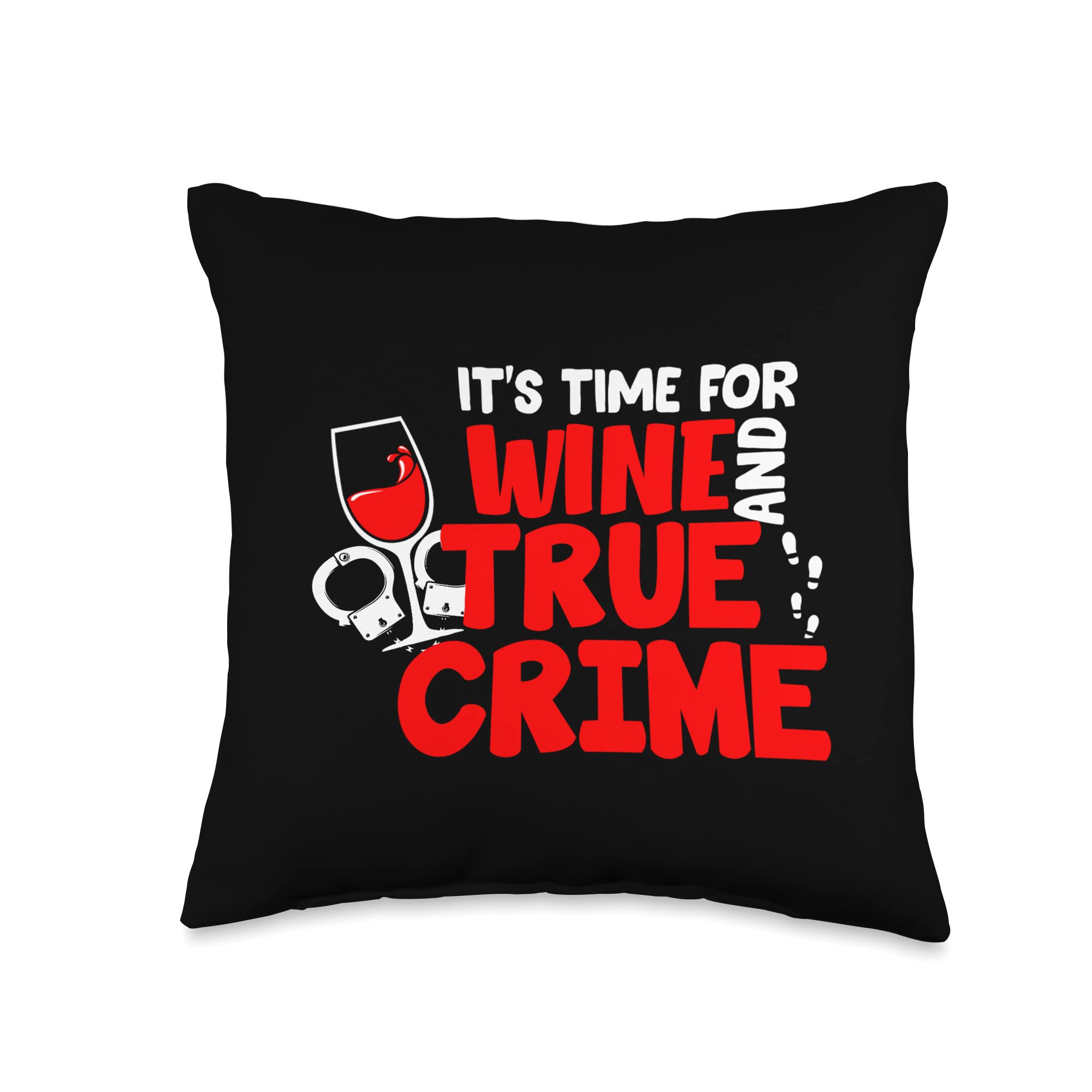 True Crime Lover Merch - Wine & Crime Themed Throw Pillow for Home Decor, Gift for Mystery Fans - Perfect for Living Room, Bedroom & Reading Nook