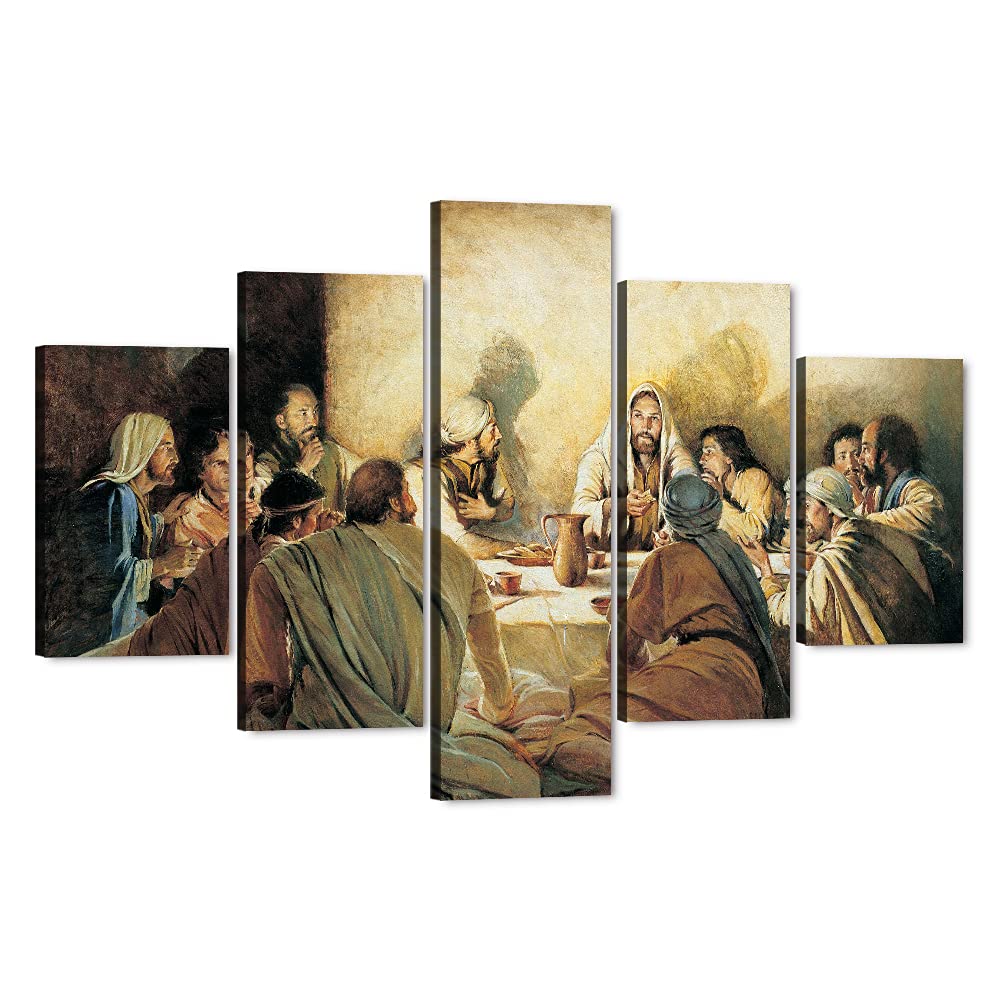 TIMUBA 5-Piece Last Supper Canvas Wall Art Set - Jesus Christ Religious Painting for Dining Room & Living Room Decor (60x40 Inches) - Perfect for Christian Home Decor, Church Wall Art, and Spiritual Gift Ideas