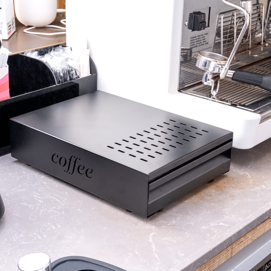 Restaurantware Restpresso 13.5 x 9.75 x 3.75 Inch Stainless Steel Espresso Knock Box with Detachable Drawer & Silicone Bar - Durable Coffee Grounds Container for Baristas & Home Brewing - Perfect for Espresso Machines in Cafes & Kitchens