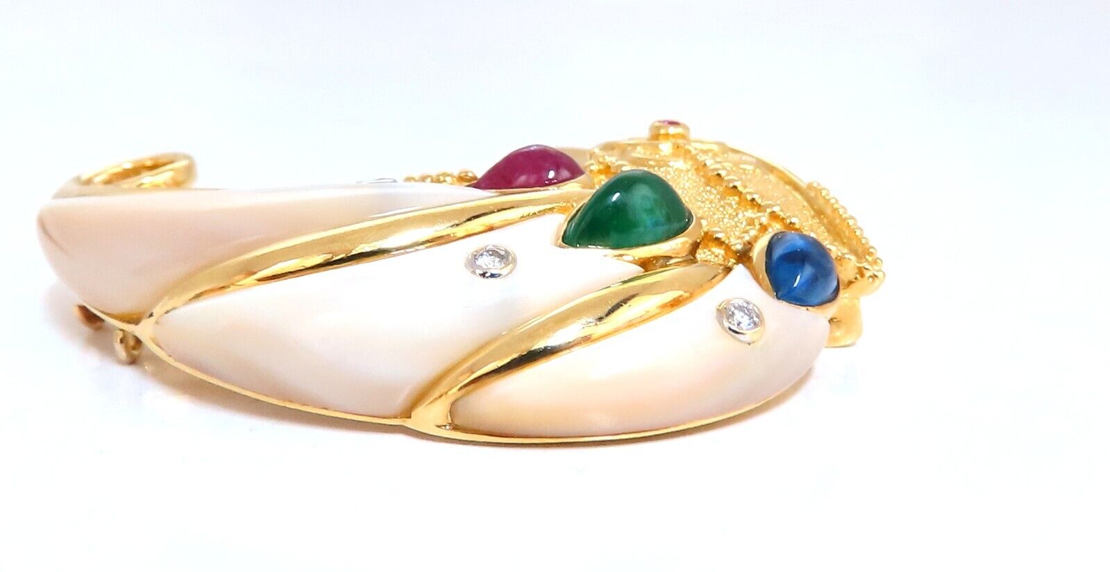 Vintage Hand-Carved South Sea Pearl & Gemstone Penguin Brooch - Ruby, Sapphire, Emerald Accents - 18kt Gold Jewelry for Formal Events & Gift Giving