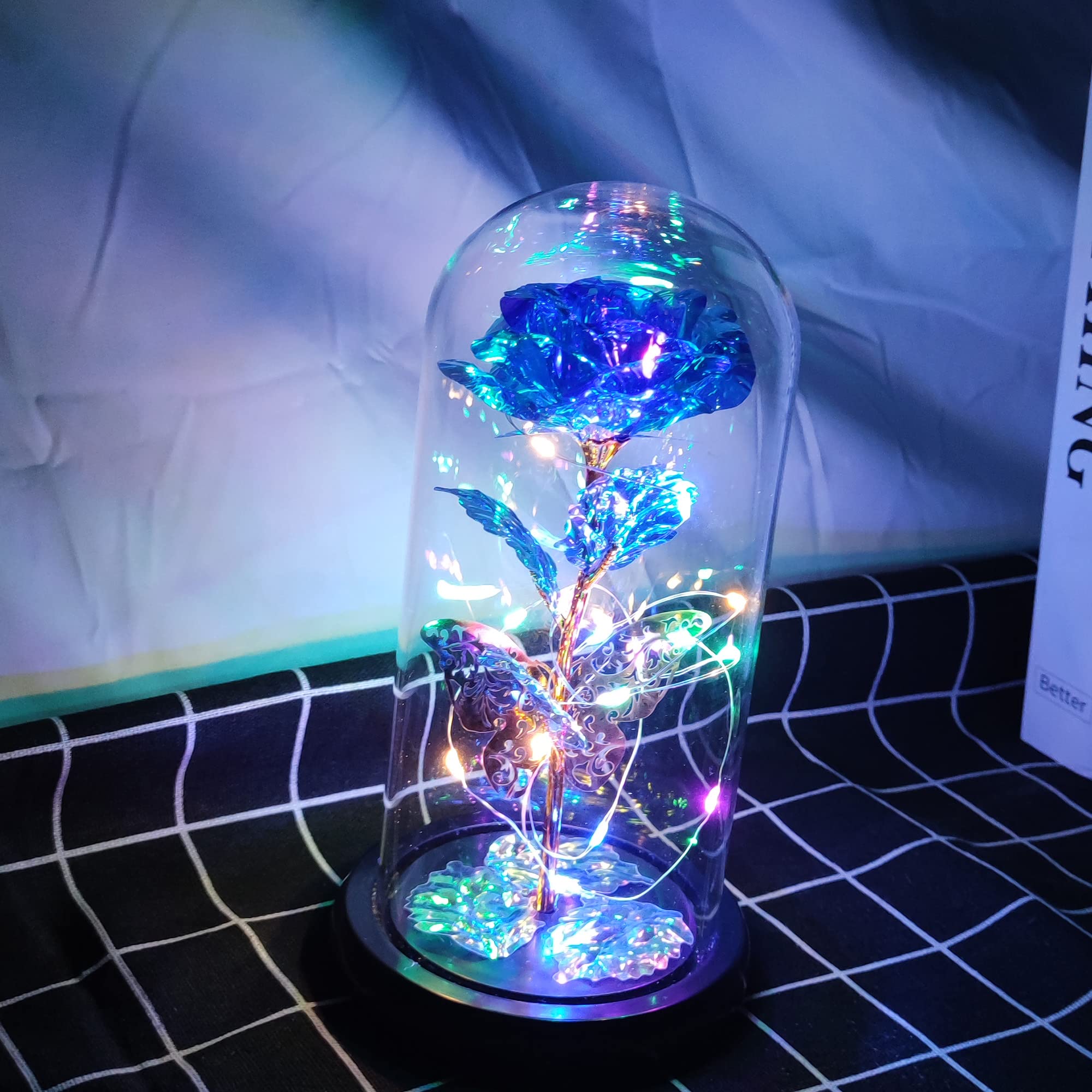 Preserved Blue Rose in Glass Dome - Eternal Rose Gift for Women, Mom, Grandma | Unique Birthday, Mother's Day Gift from Daughter | Perfect for Home Decor, Wedding Centerpiece & Romantic Keepsake