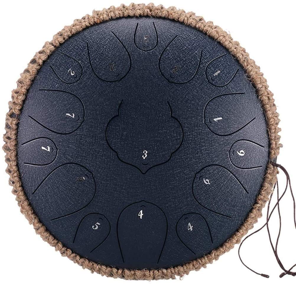 15-Tone 12-Inch Handpan Steel Drum - Sanskrit Steel Tongue Drum with Carrying Bag & Rubber Mallet for Music Therapy, Meditation, Yoga, Concerts and Music Education - Portable Ethereal Percussion Instrument