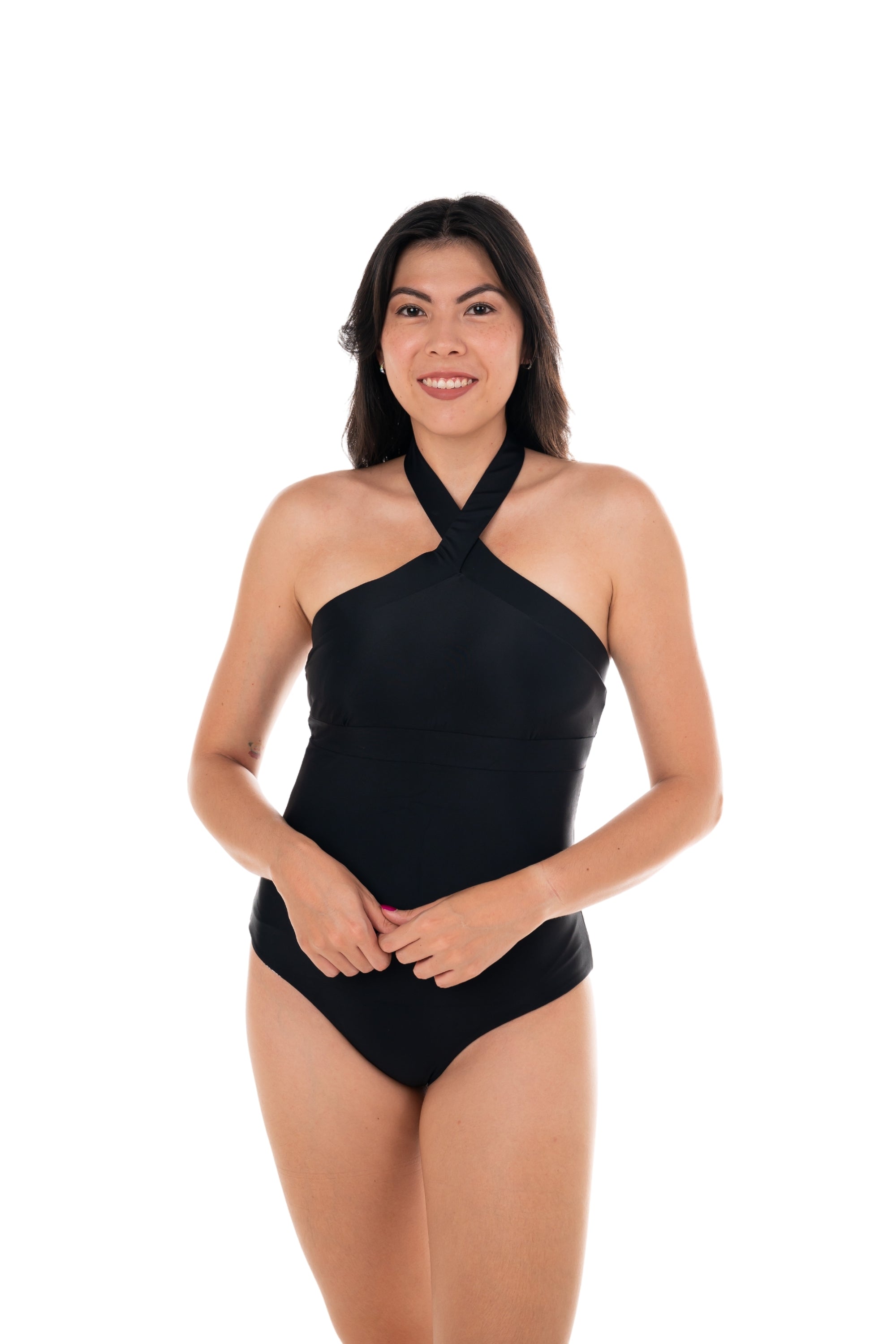 Tenerife High Neck Halter One Piece Swimsuit - Reversible Black & White Zig Zag Print Bathing Suit for Women | Beach Vacation, Pool Party, Summer Swimwear