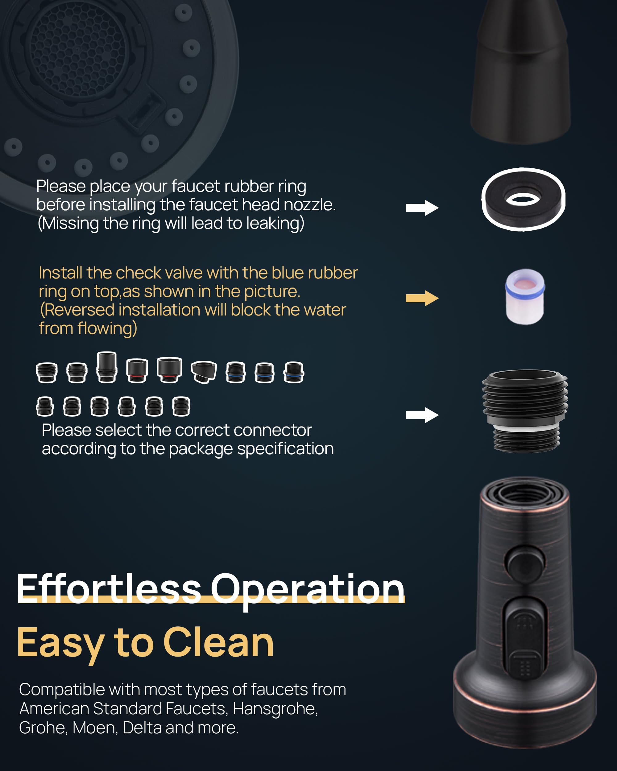 J-HVA 3-Function Pull Down Kitchen Faucet Sprayer Head Replacement with Adapters - Oil Rubbed Bronze Sink Spray Nozzle for Easy Dishwashing & Cleaning | Compatible with Most Pull-Out Faucets