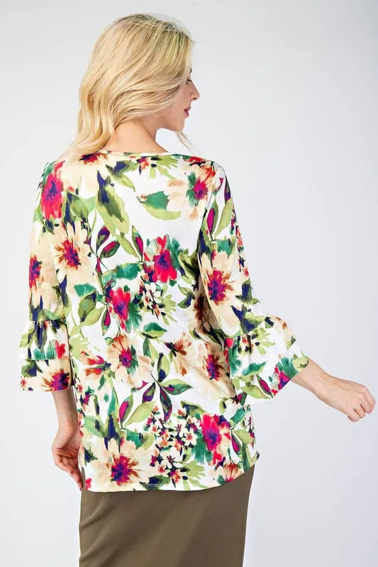 Celeste Plus Size Floral Layering Tops with Non-Slip Sleeves - Green Floral Print Blouse for Women | Perfect for Layering, Office Wear & Casual Outfits