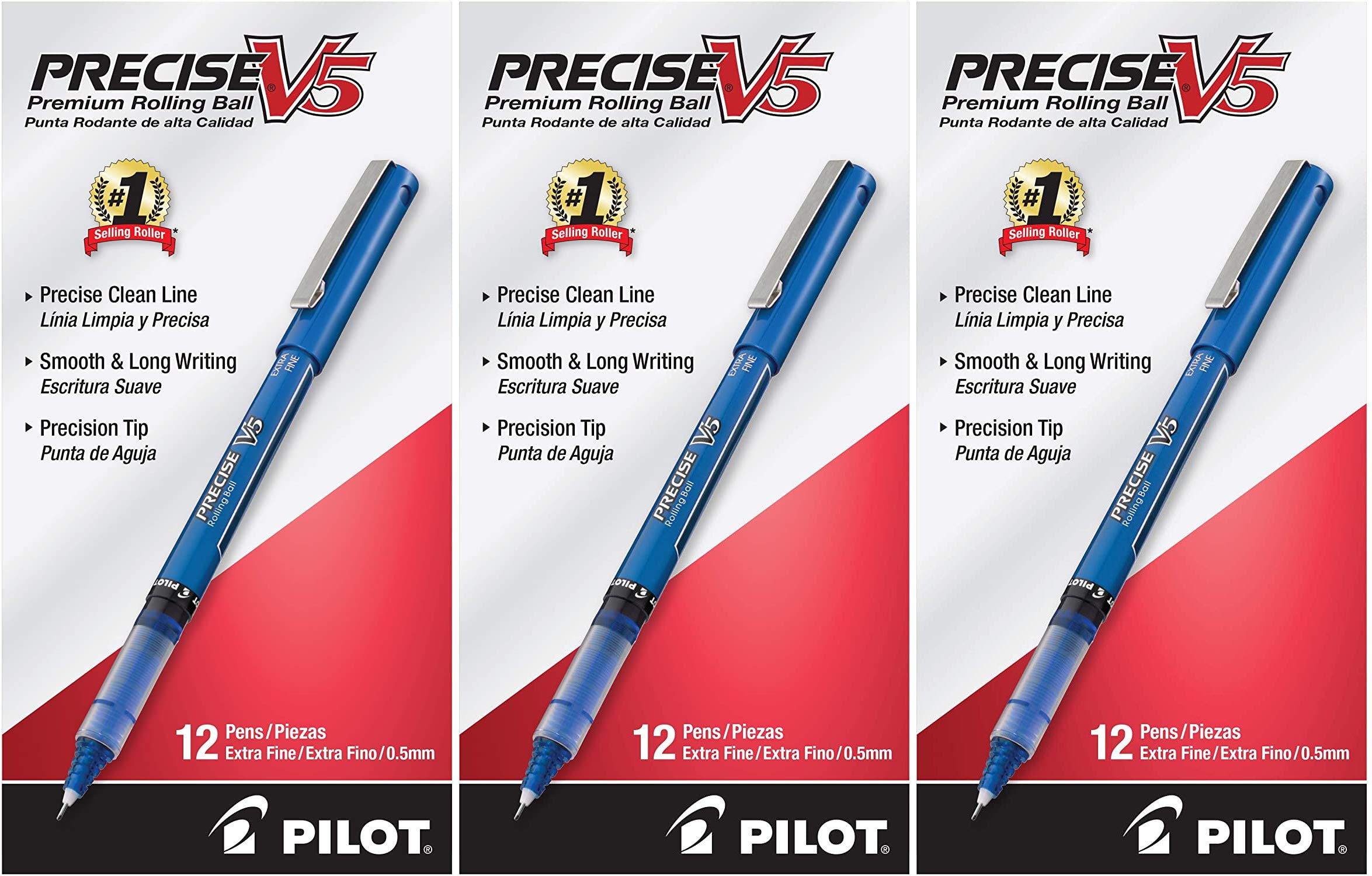 PILOT Precise V5 Stick Liquid Ink Rolling Ball Pens - Extra Fine Point (0.5mm) - Blue Ink - 12 Pack (35335) - Perfect for Note Taking, Journaling & Precise Writing