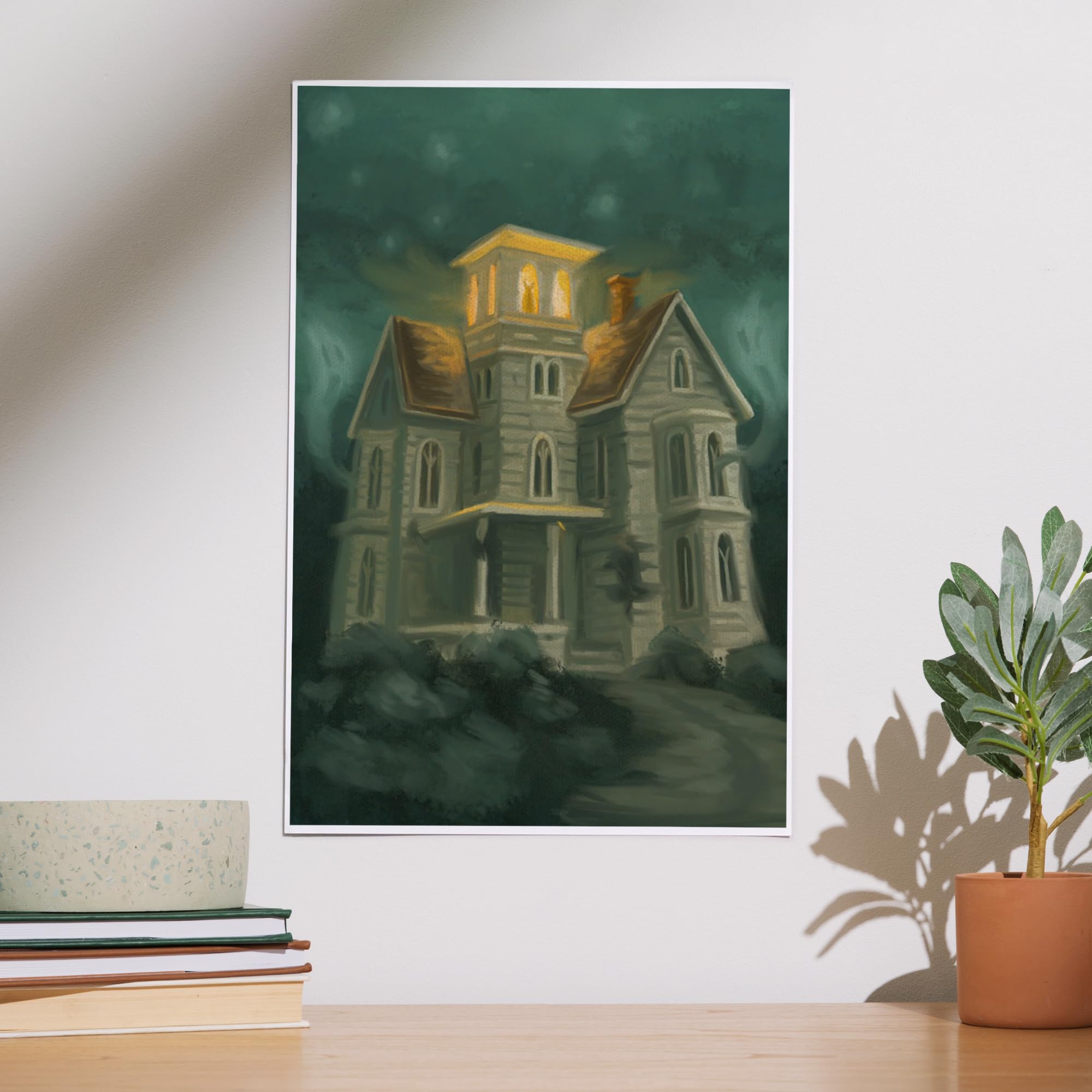 Lantern Press 12x18 Inch Haunted House Halloween Art Print - Gothic Oil Painting Wall Decor for Spooky Home, Office & Halloween Party Decoration