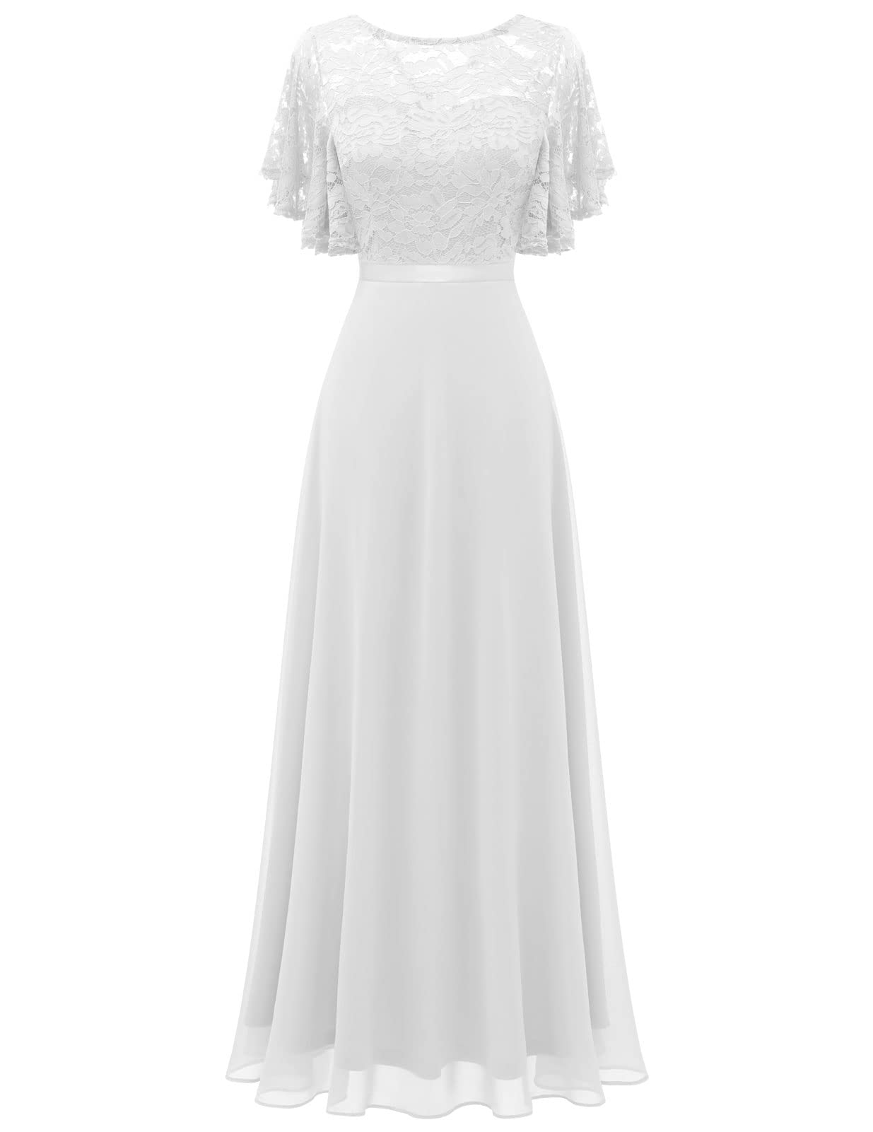DRESSTELLS Elegant Lace Wedding Guest Dress - V-Neck Empire Waist Formal Gown for Bridesmaid, Prom & Evening Party 2025 | Perfect for Weddings, Galas and Special Occasions